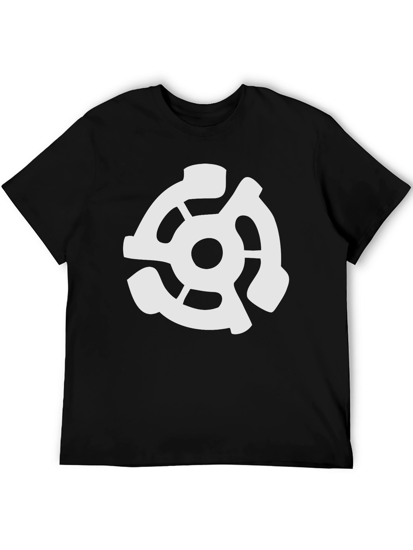 Black T-Shirt with White 45 RPM Adapter Graphic