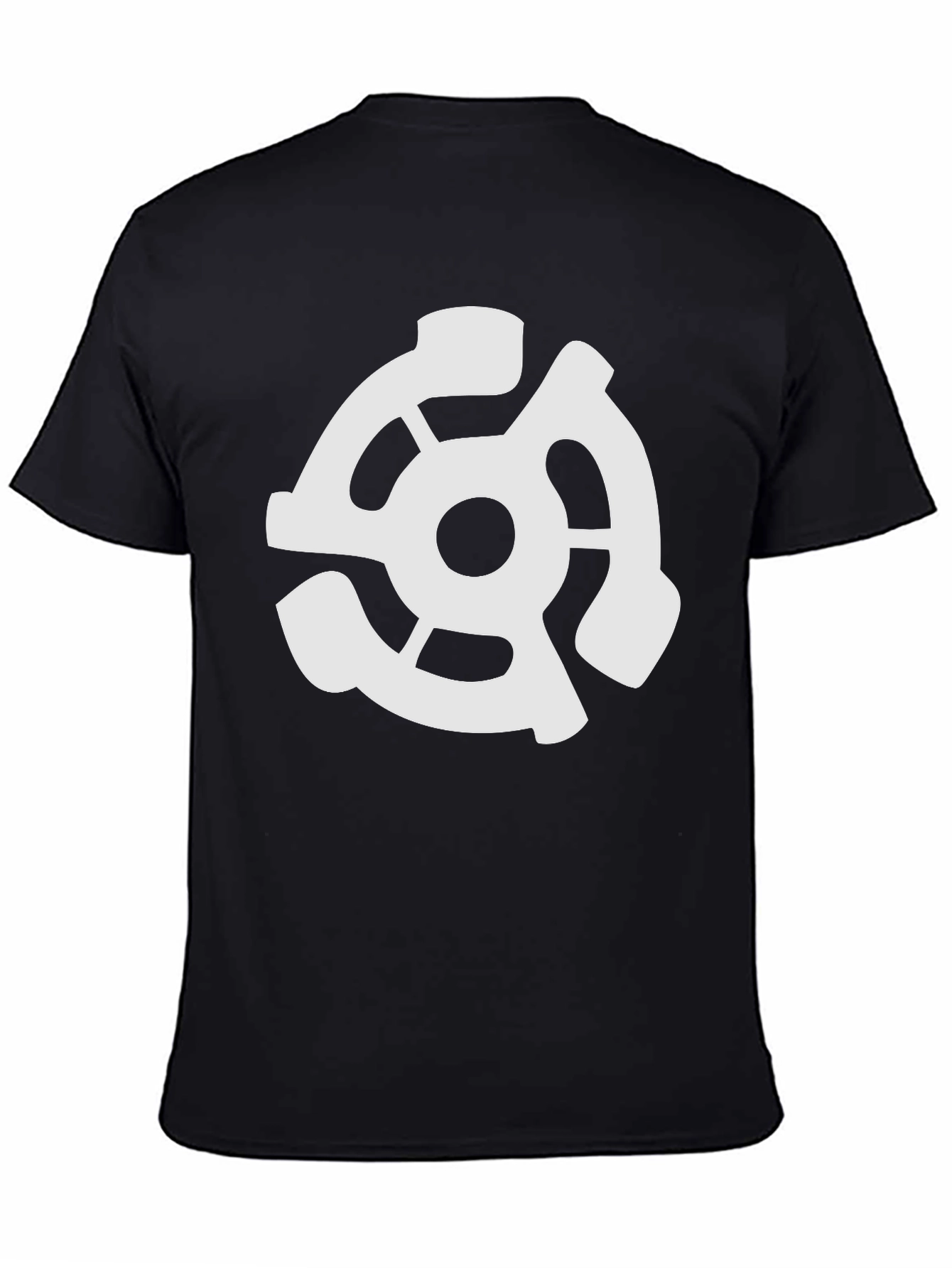 Black T-Shirt with White 45 RPM Adapter Graphic