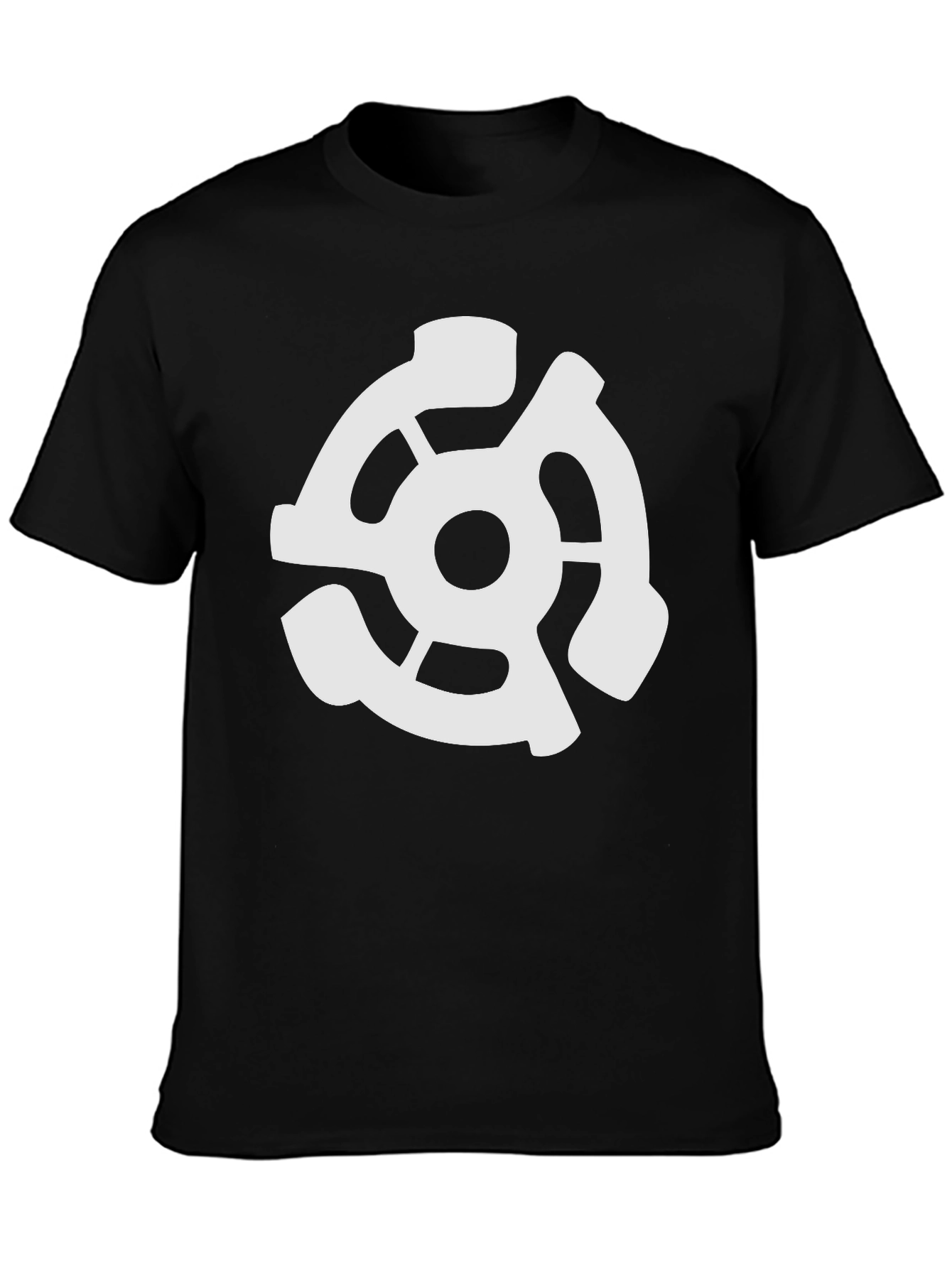 Black T-Shirt with White 45 RPM Adapter Graphic