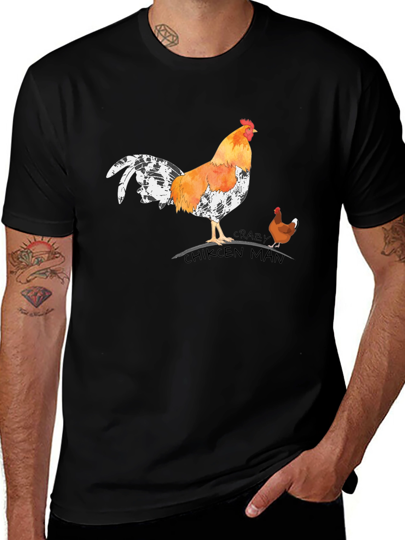 Crazy Chicken Man Graphic T-Shirt