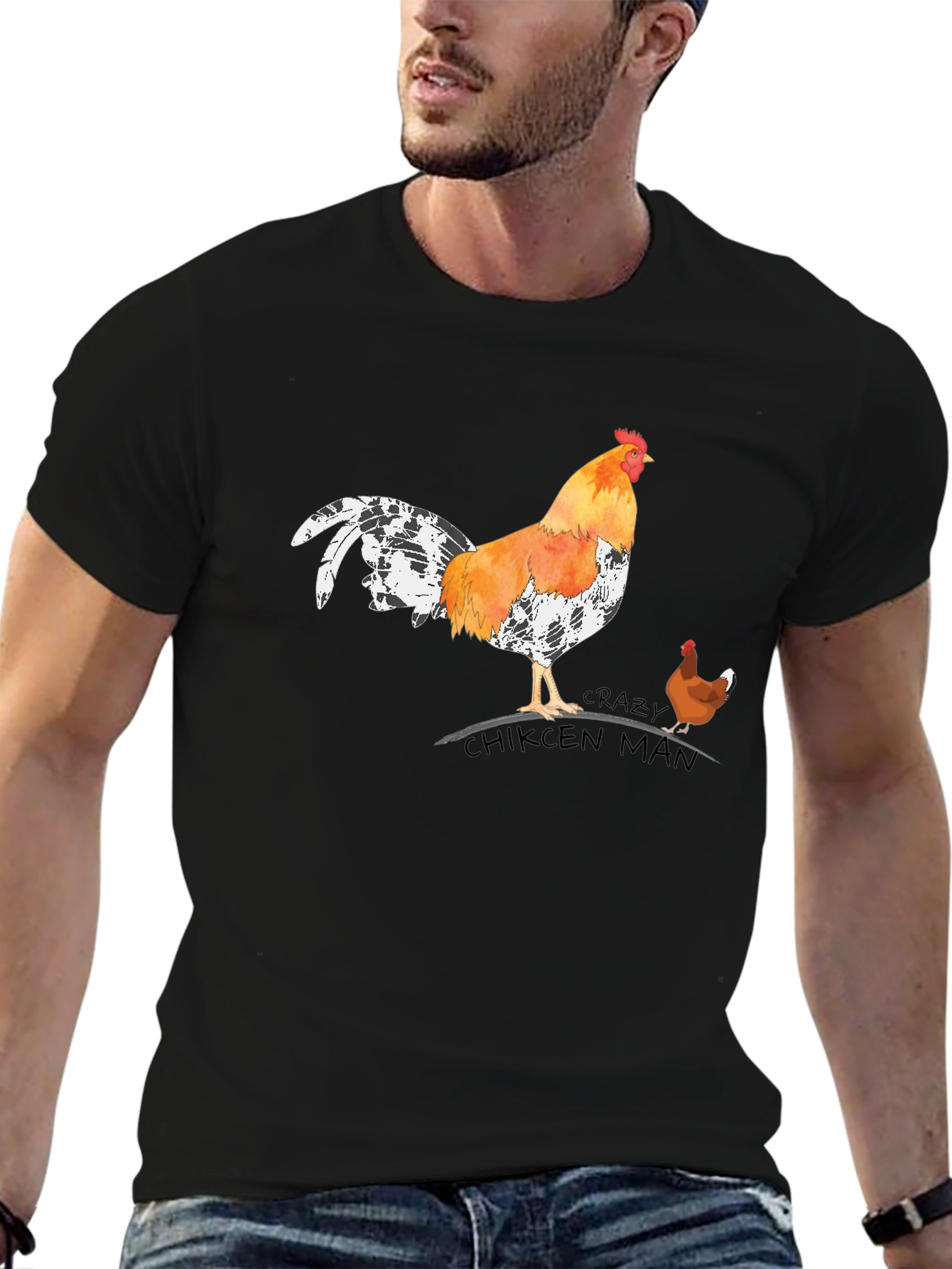 Crazy Chicken Man Graphic T-Shirt