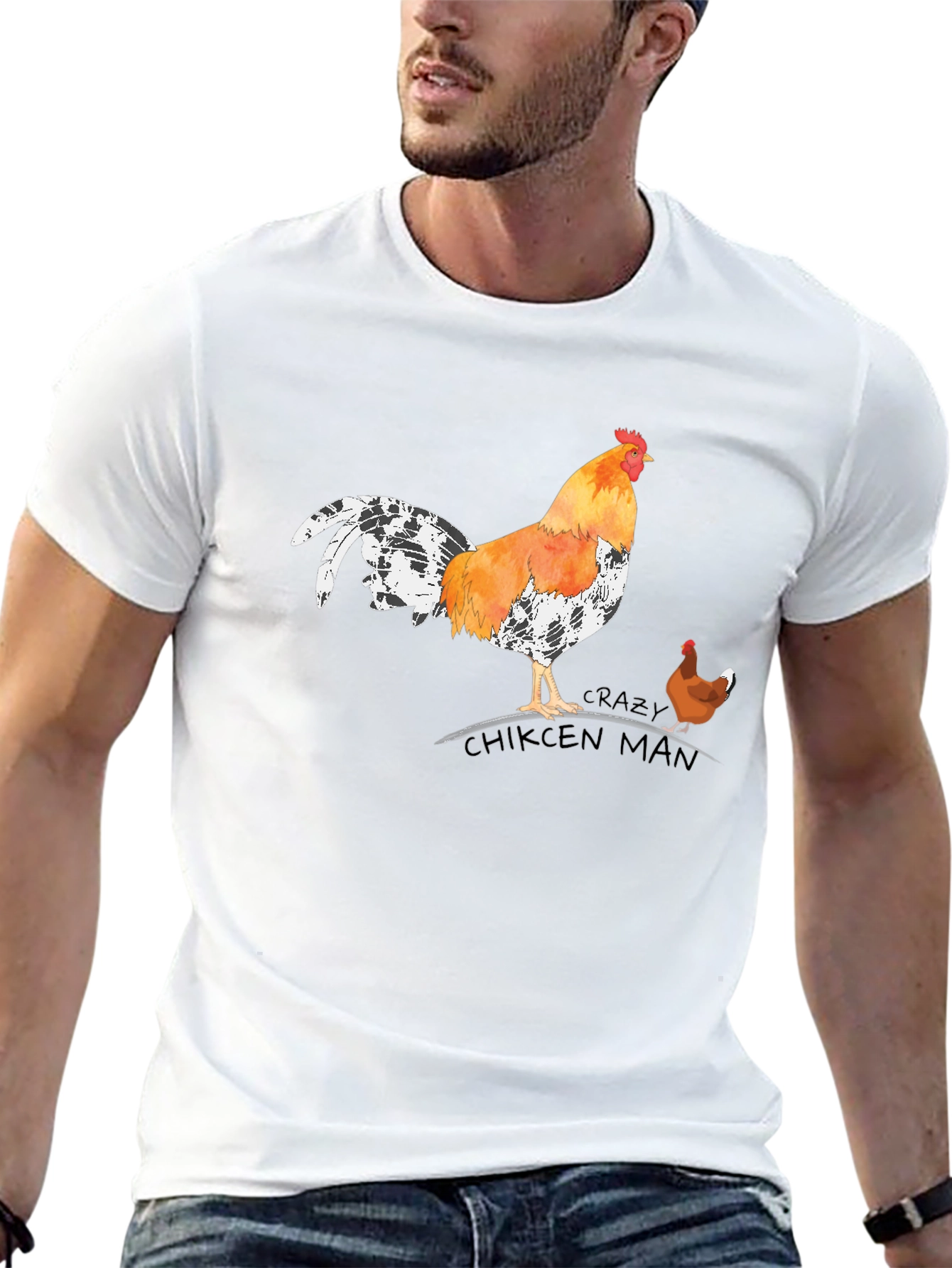 Crazy Chicken Man Graphic T-Shirt