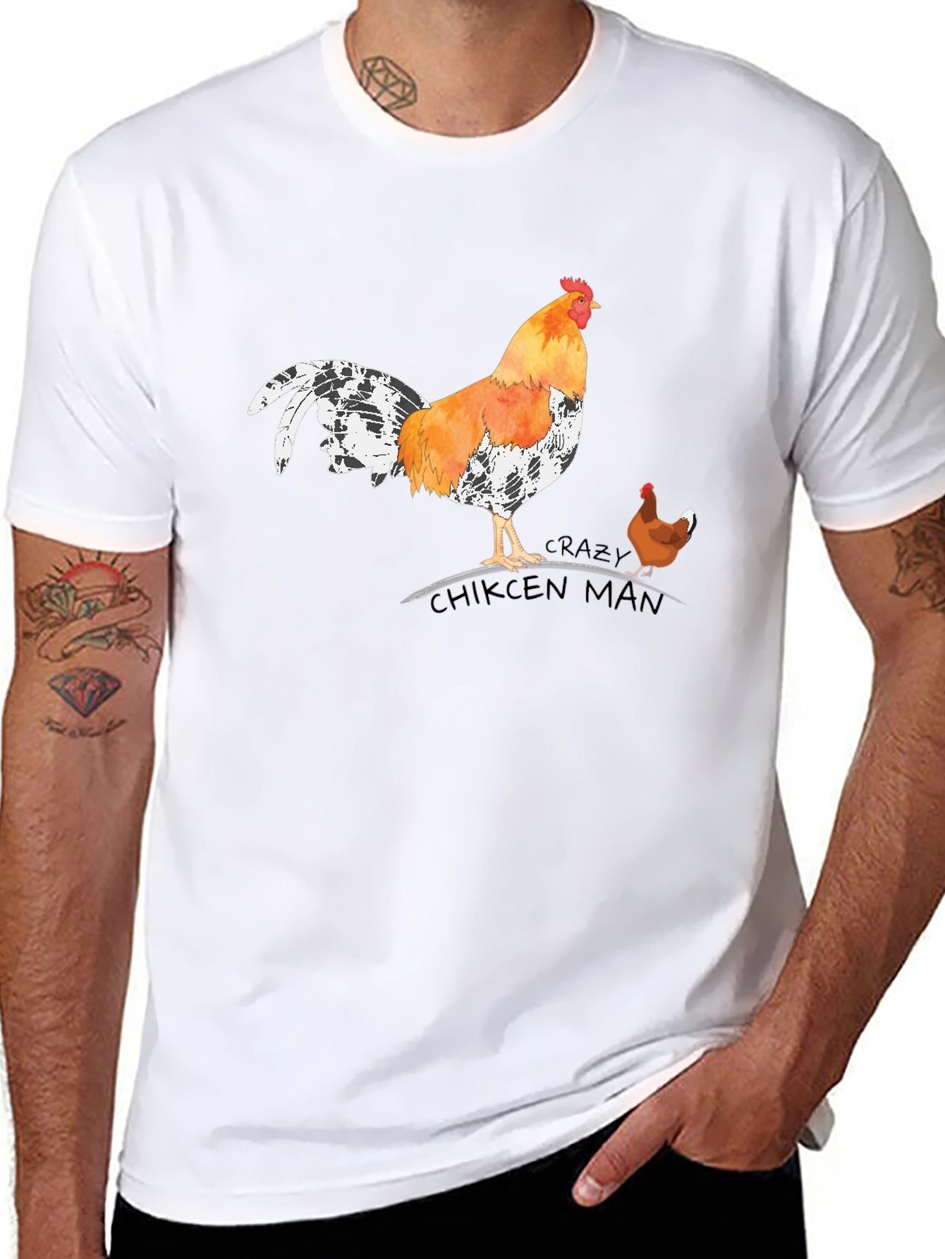 Crazy Chicken Man Graphic T-Shirt