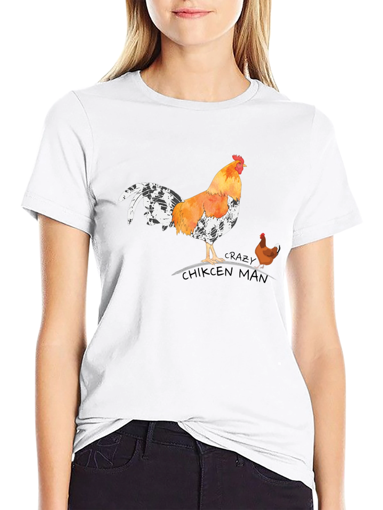 Crazy Chicken Man Graphic T-Shirt