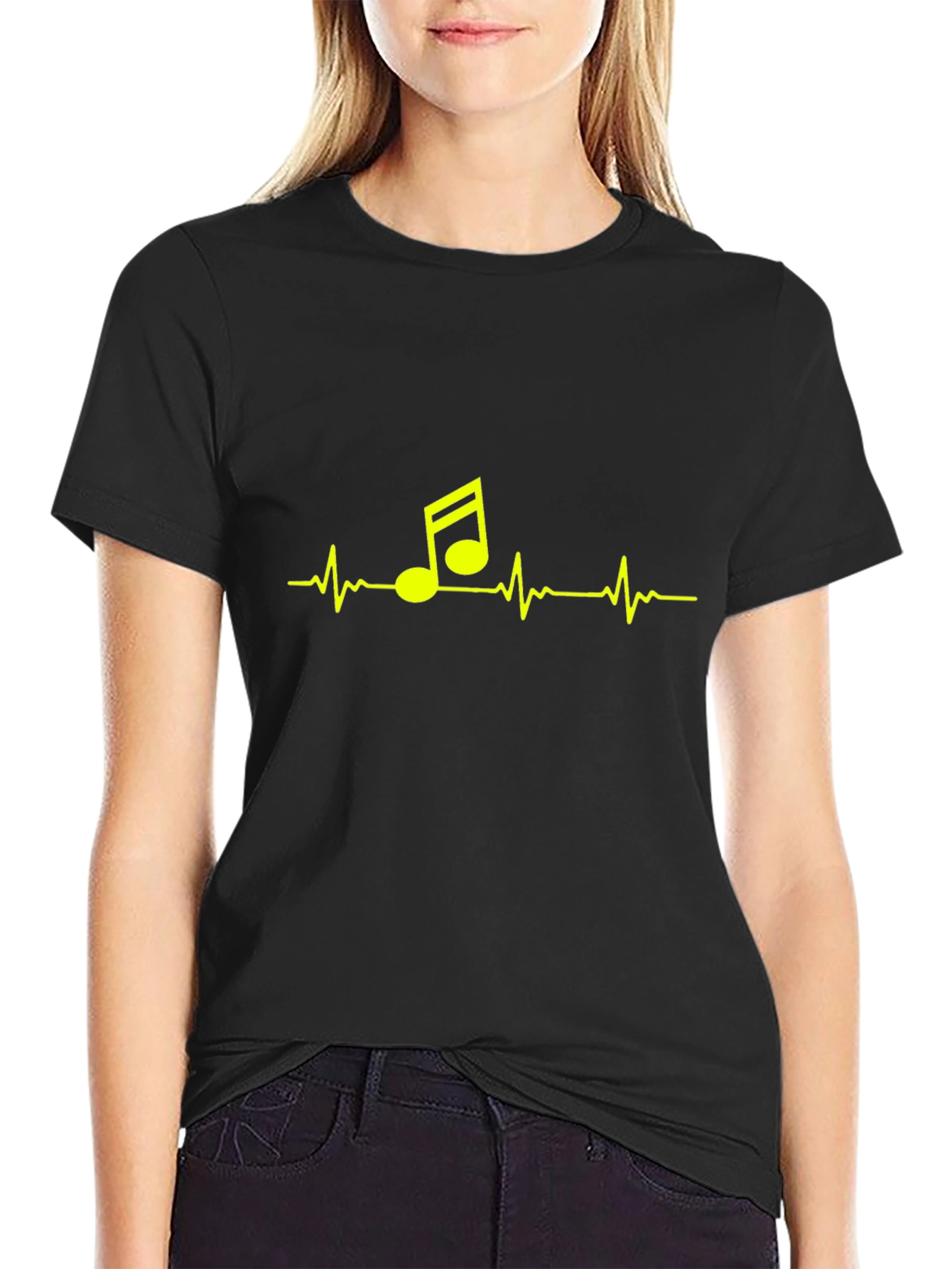 Music Heartbeat Graphic Tee - Stylish Black T-Shirt
