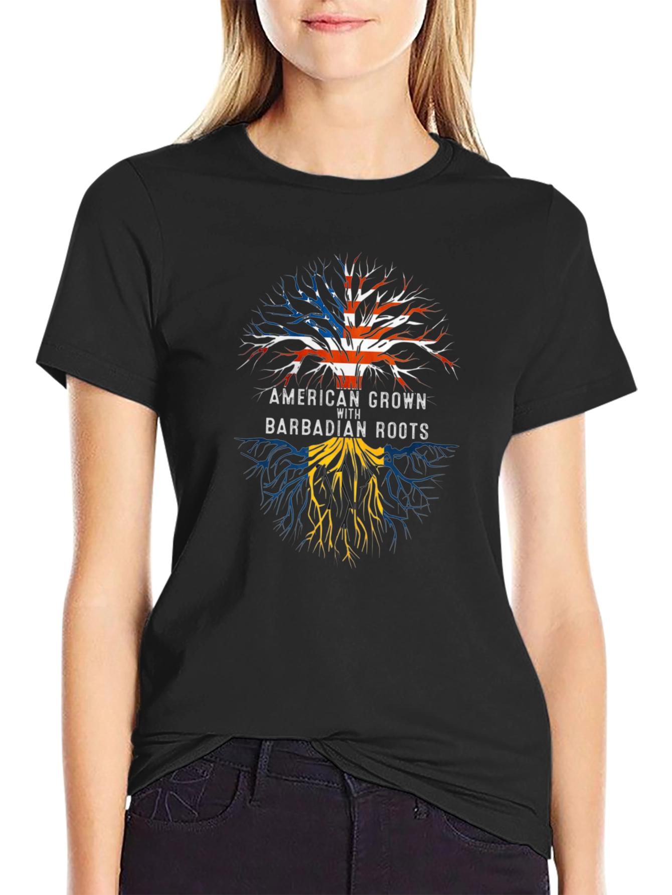 American Grown with Barbadian Roots Black T-Shirt