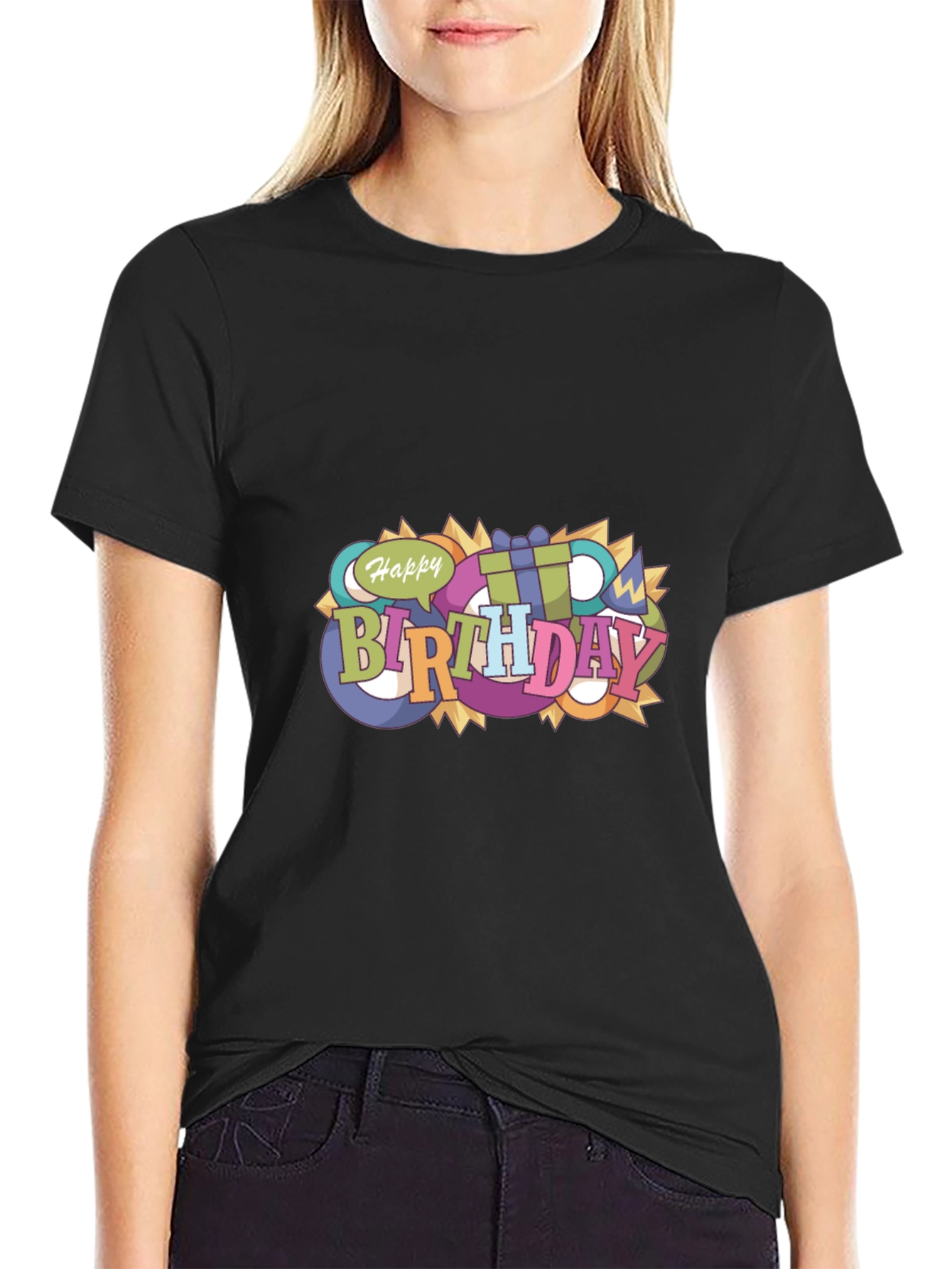 Happy Birthday Graphic Black T-Shirt