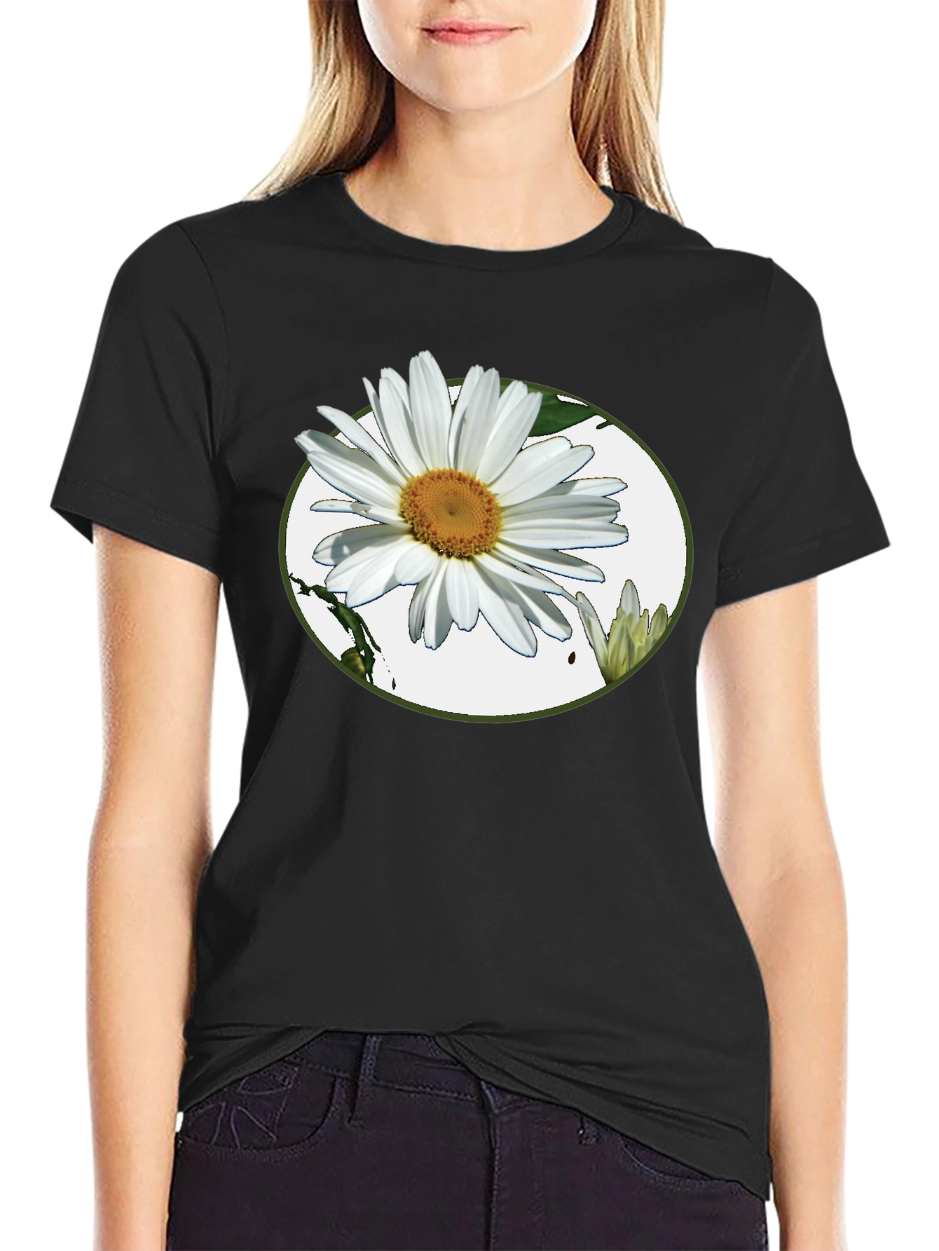 Daisy Graphic Tee - Casual Black T-Shirt