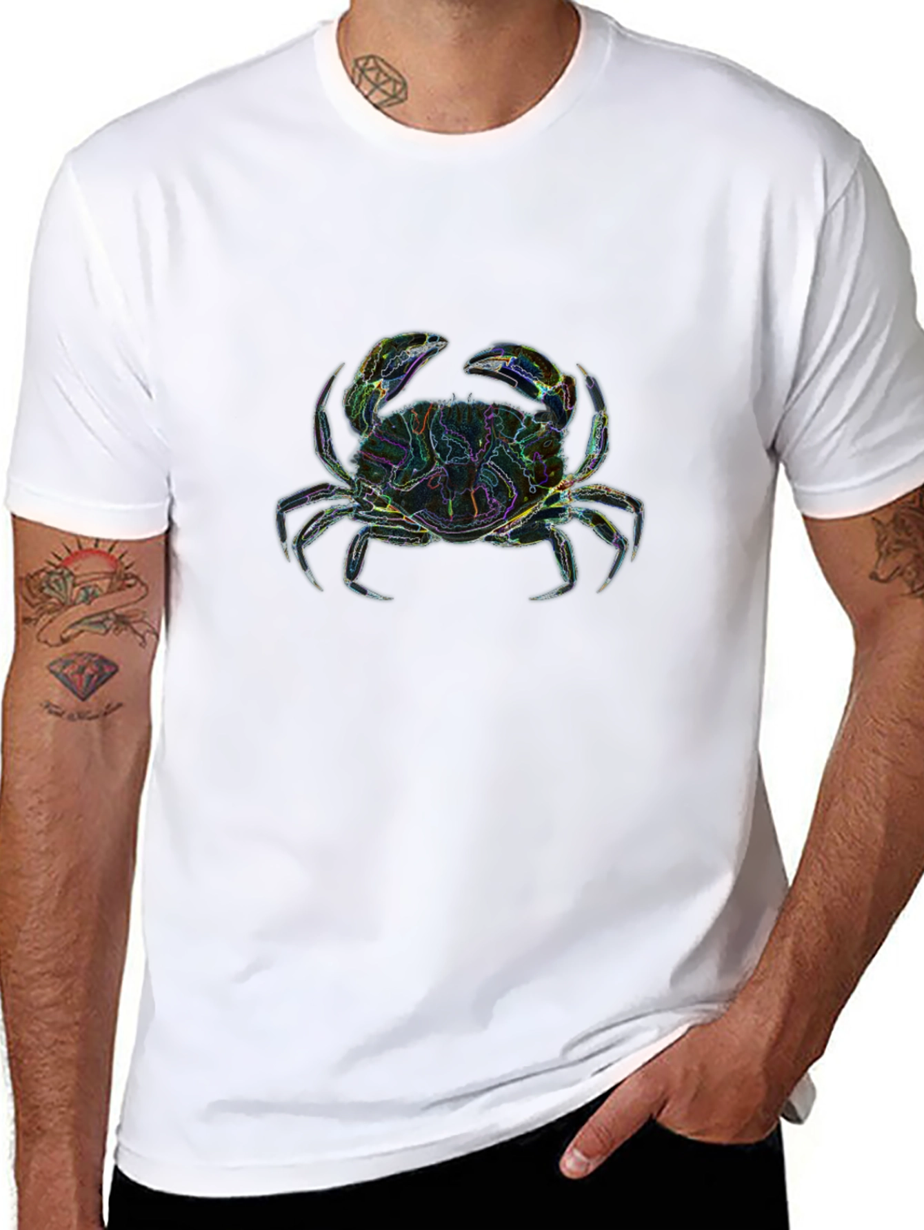 Neon Crab Graphic T-Shirt - Black Cotton Tee