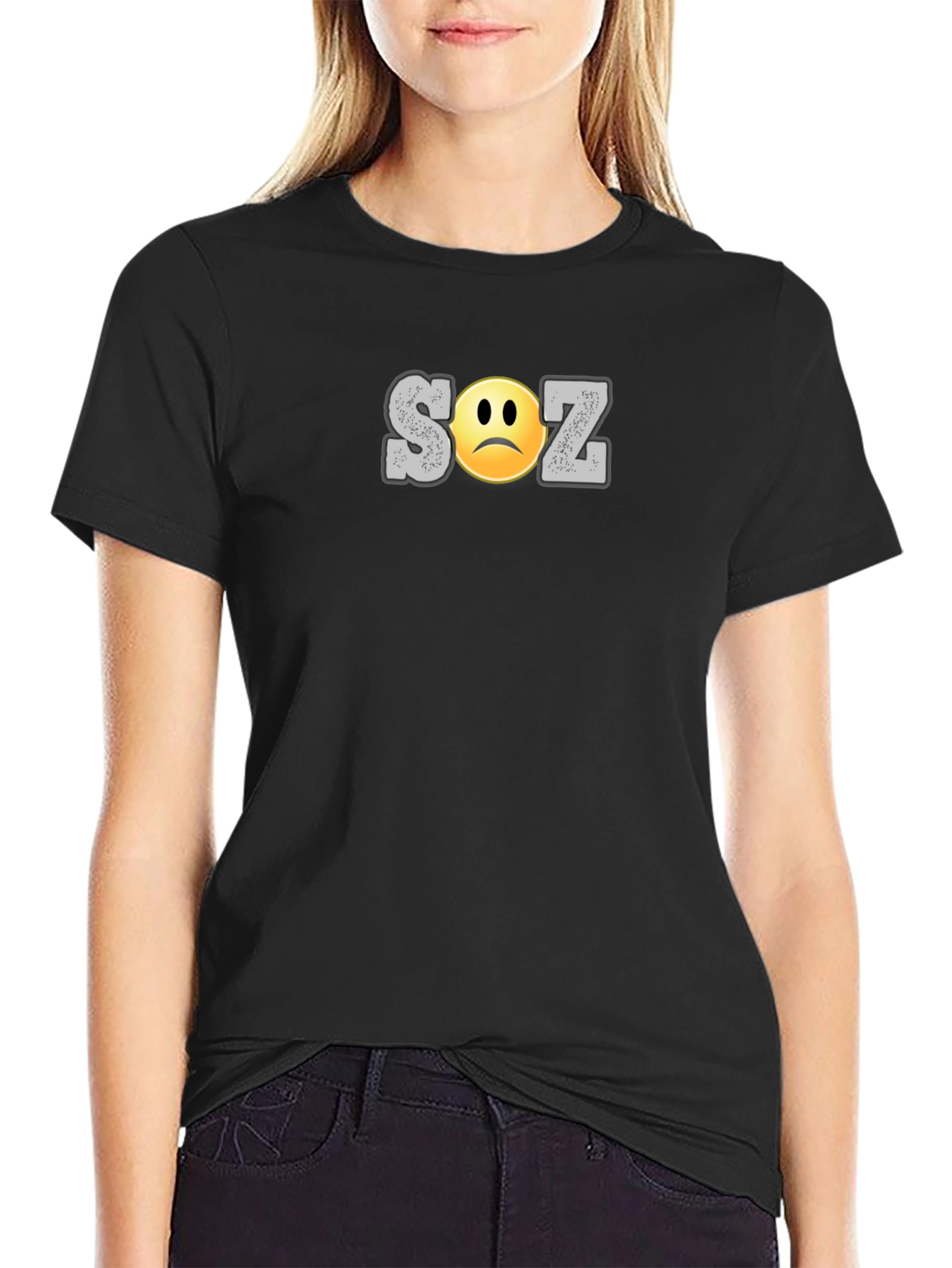SOZ Sad Face Graphic T-Shirt - Black