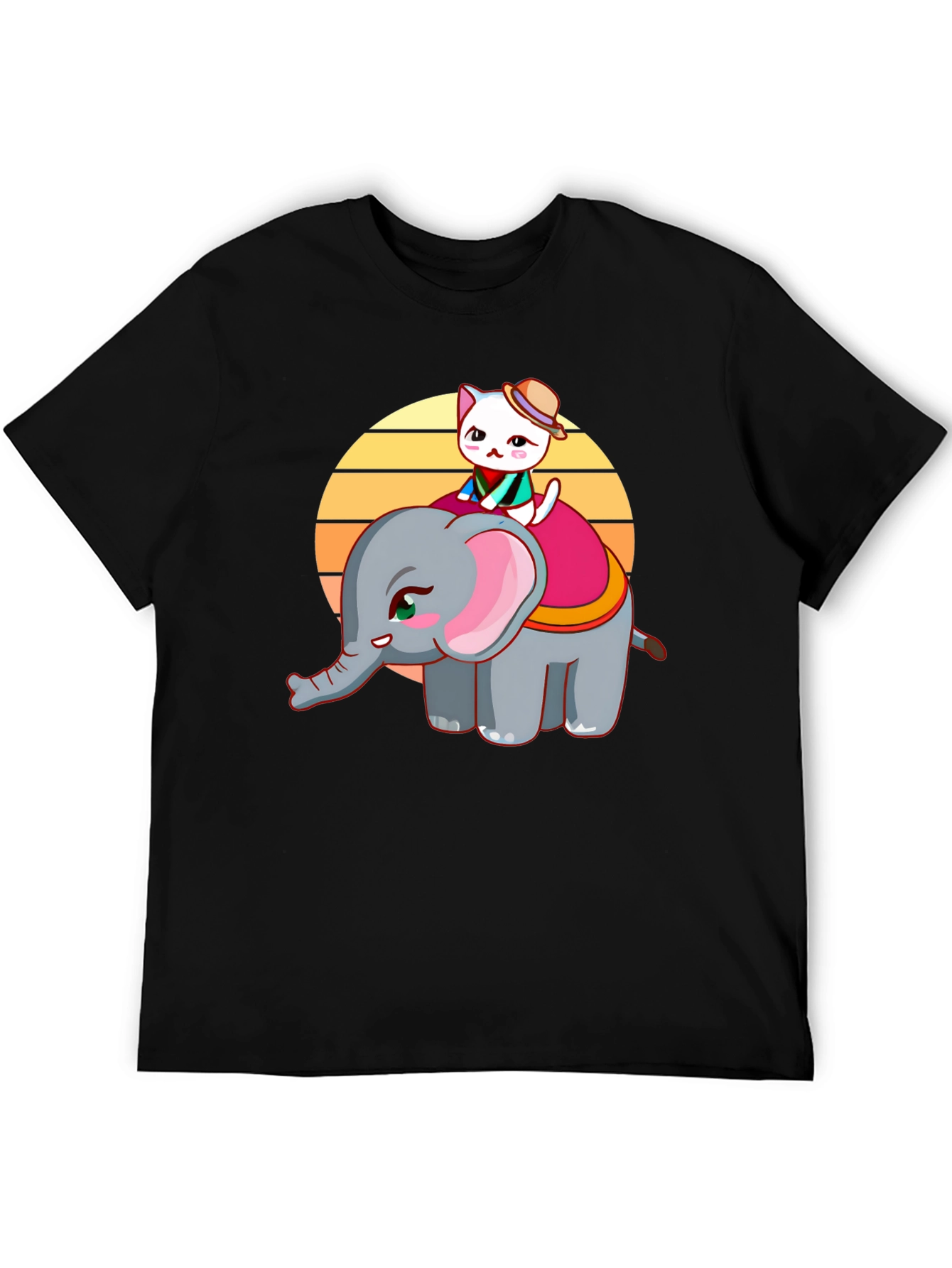 Cute Cartoon Graphic T-Shirt: Cat Riding Elephant