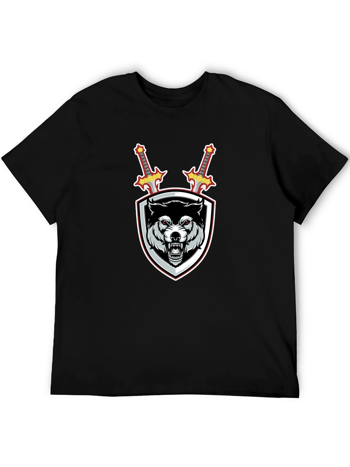 Wolf Shield Swords Graphic Black T-Shirt
