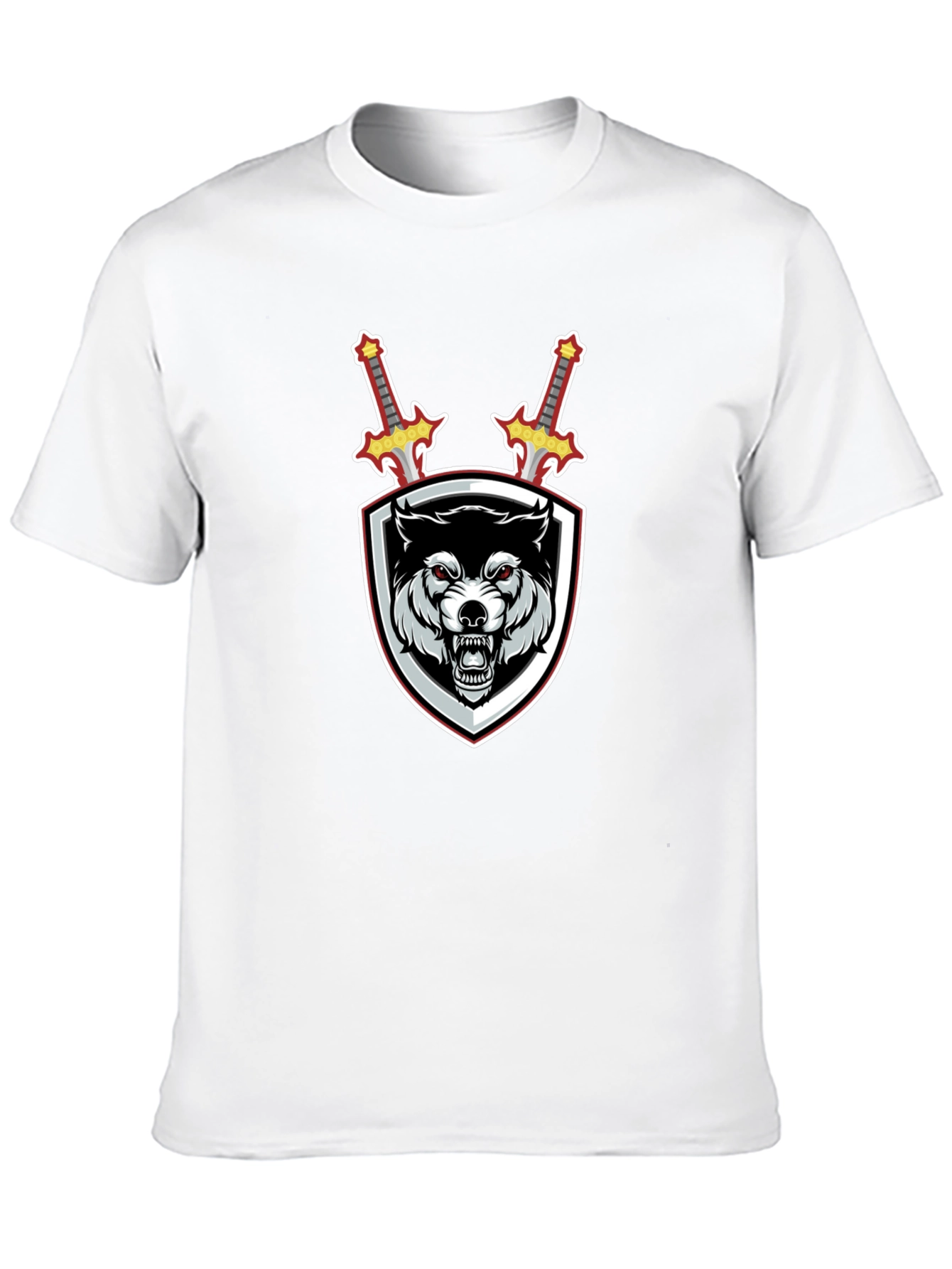 Wolf Shield Swords Graphic Black T-Shirt
