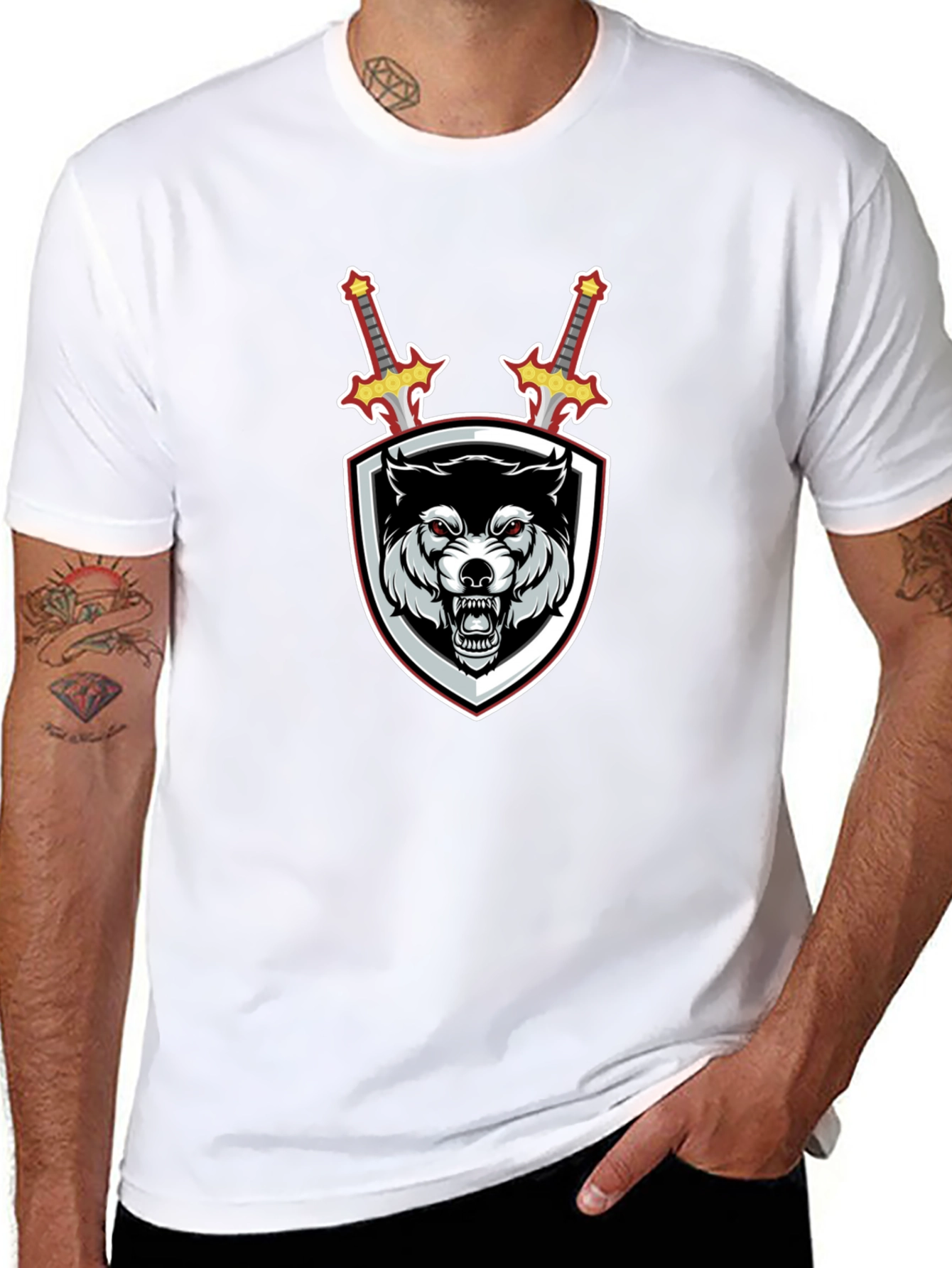 Wolf Shield Swords Graphic Black T-Shirt