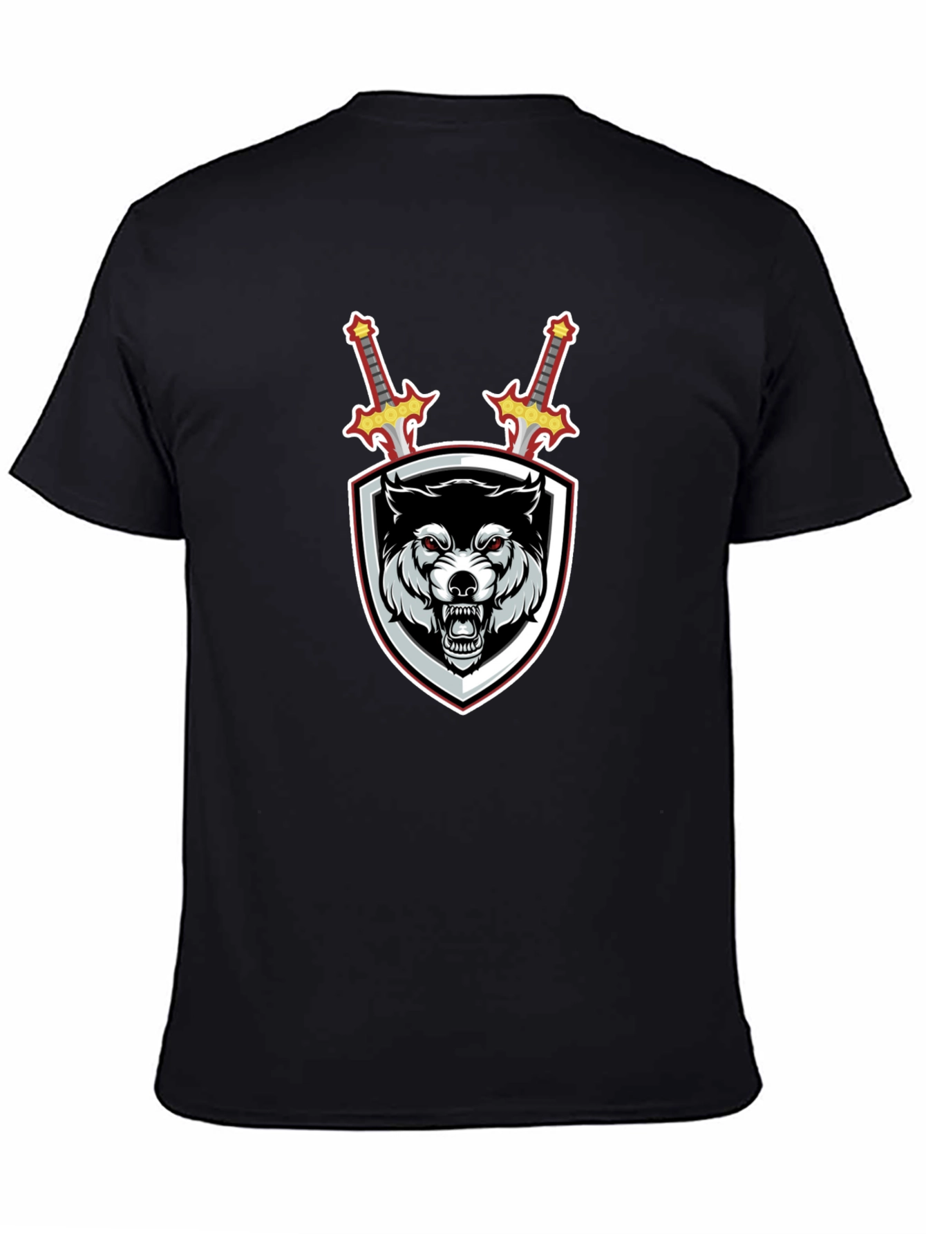 Wolf Shield Swords Graphic Black T-Shirt