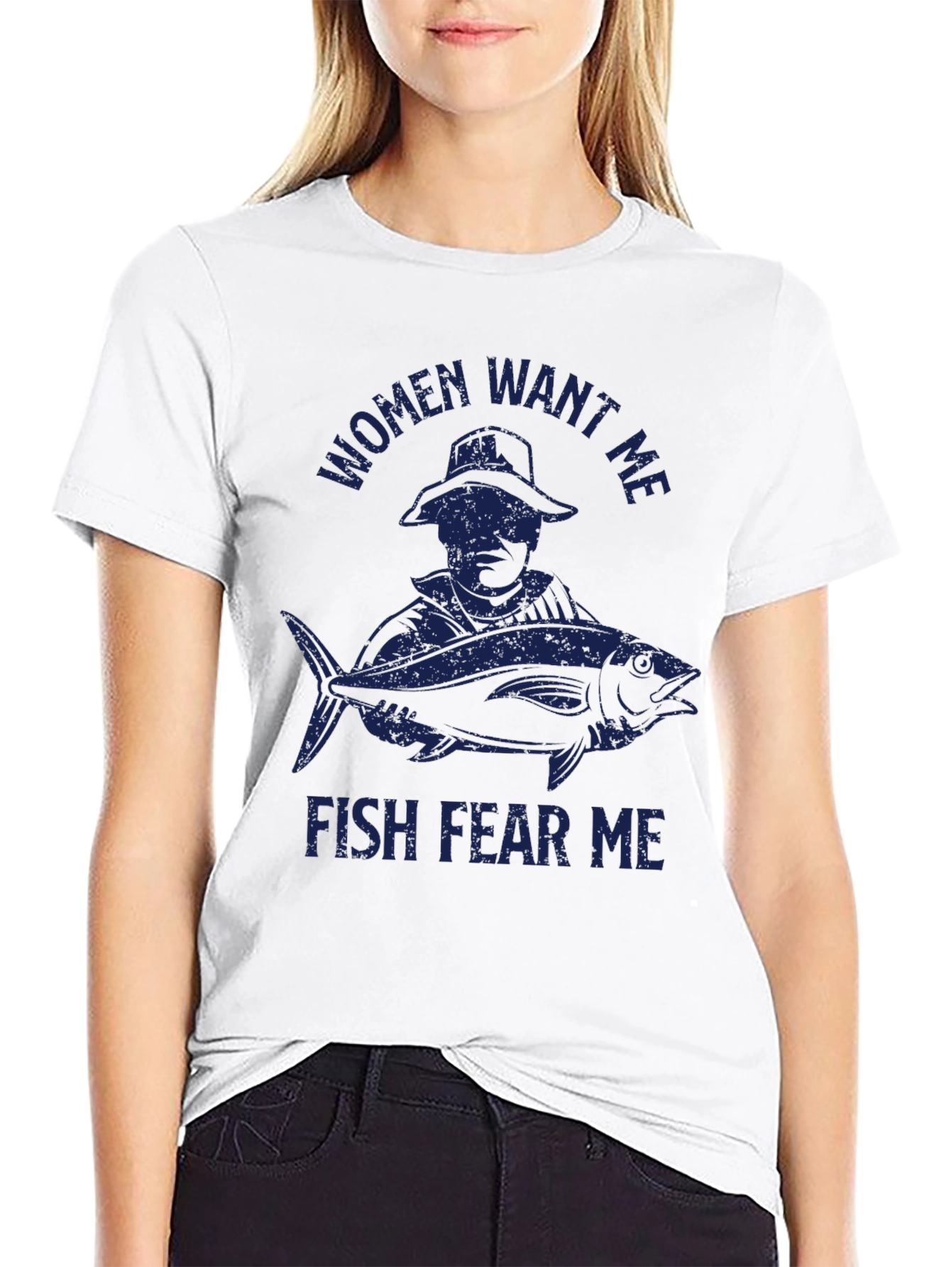 Mens Women Want Me Fish Fear Me Black T-Shirt