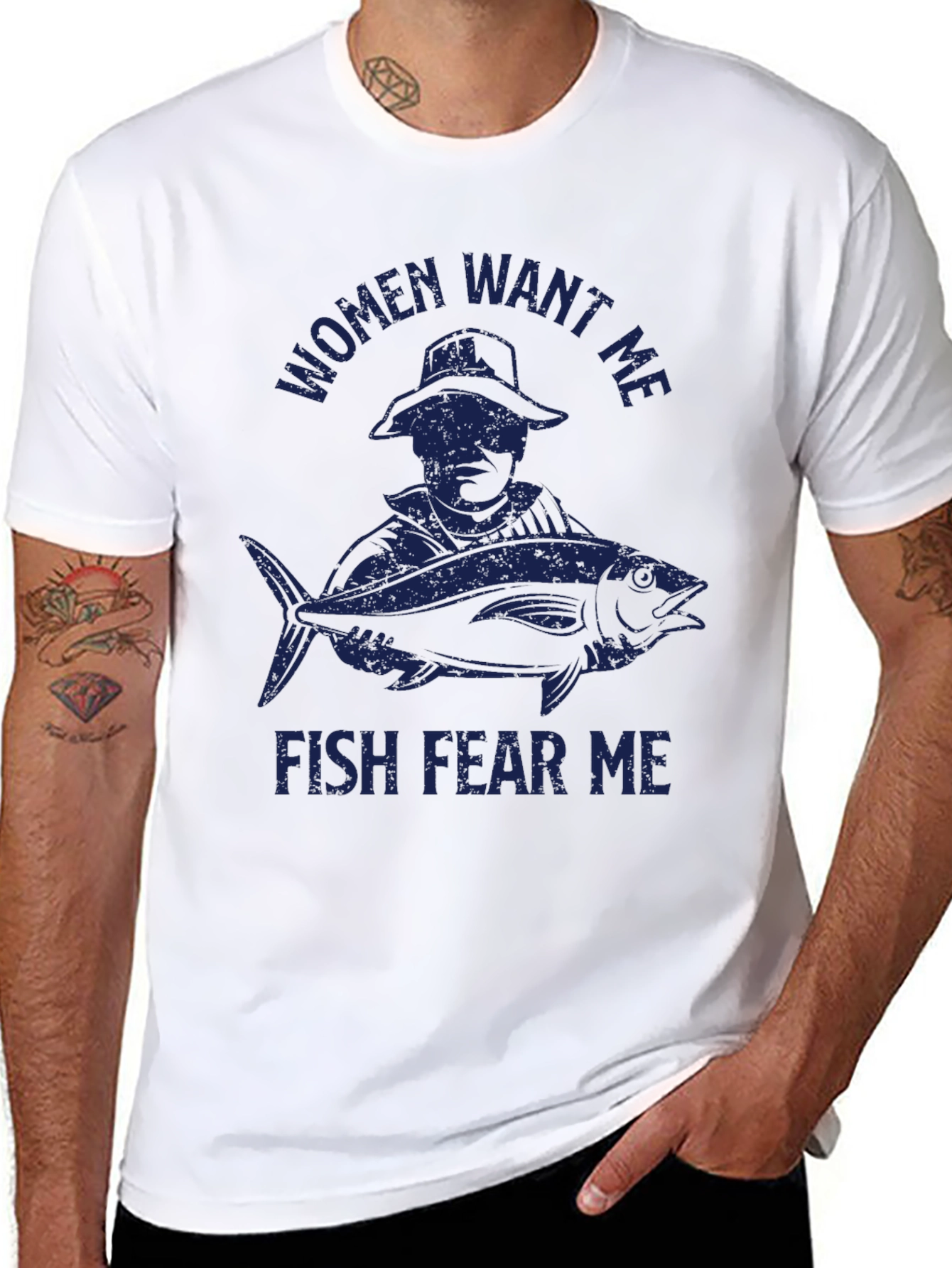 Mens Women Want Me Fish Fear Me Black T-Shirt