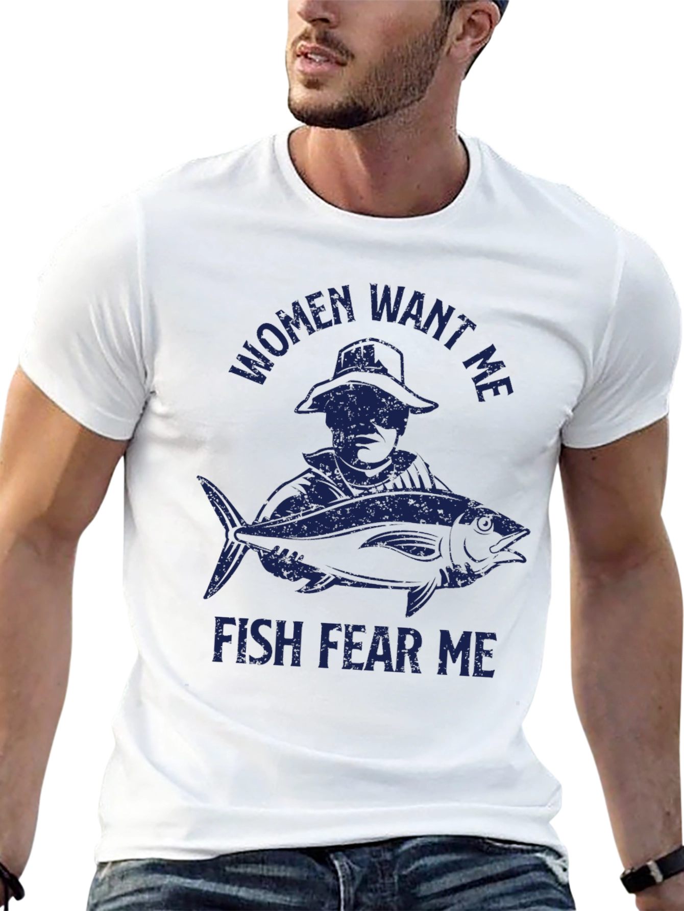 Mens Women Want Me Fish Fear Me Black T-Shirt