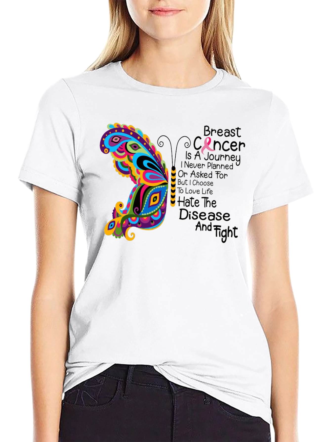Breast Cancer Awareness Butterfly Graphic Tee
