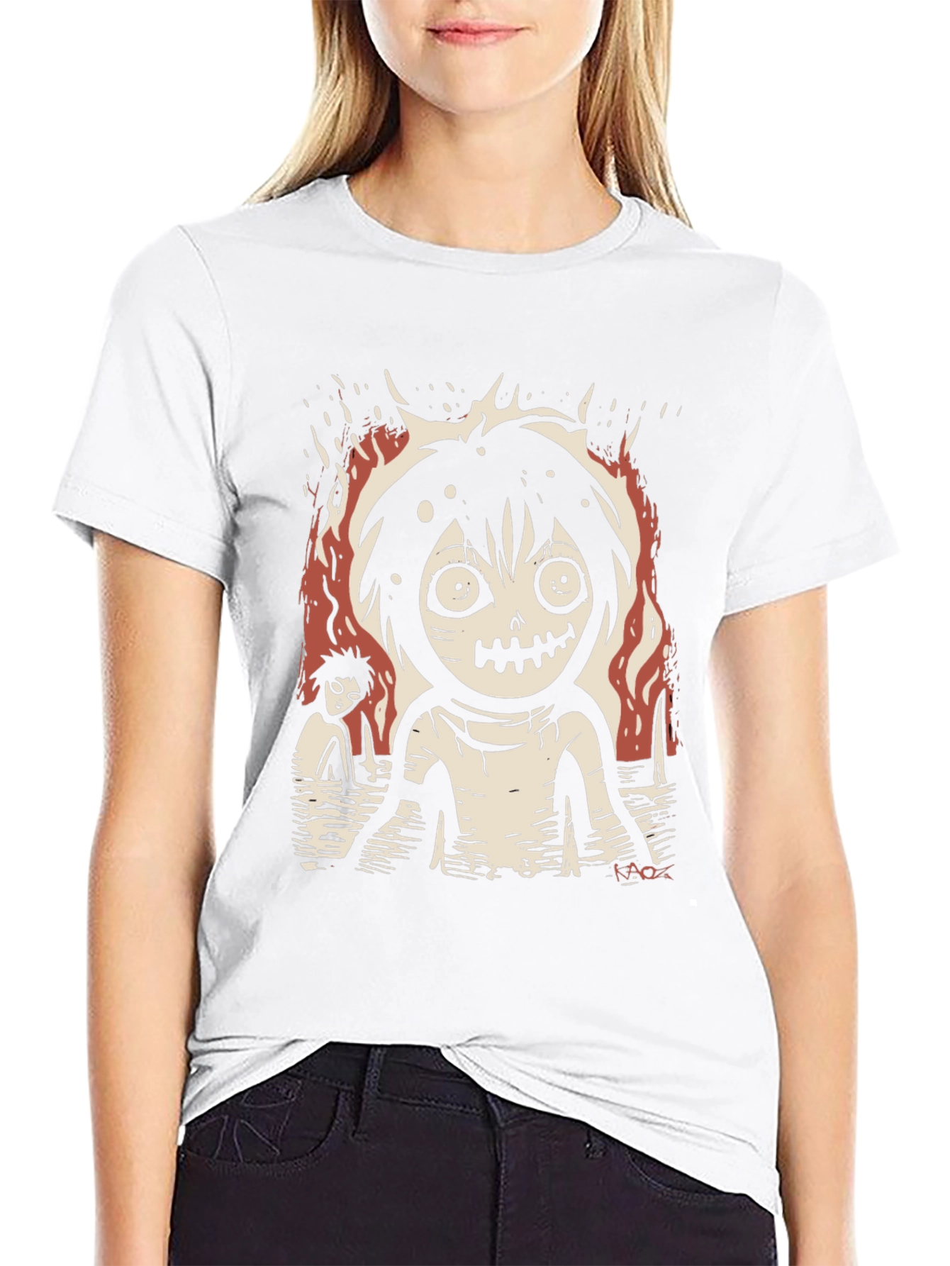 Cartoon Zombie Graphic Tee - Black Cotton