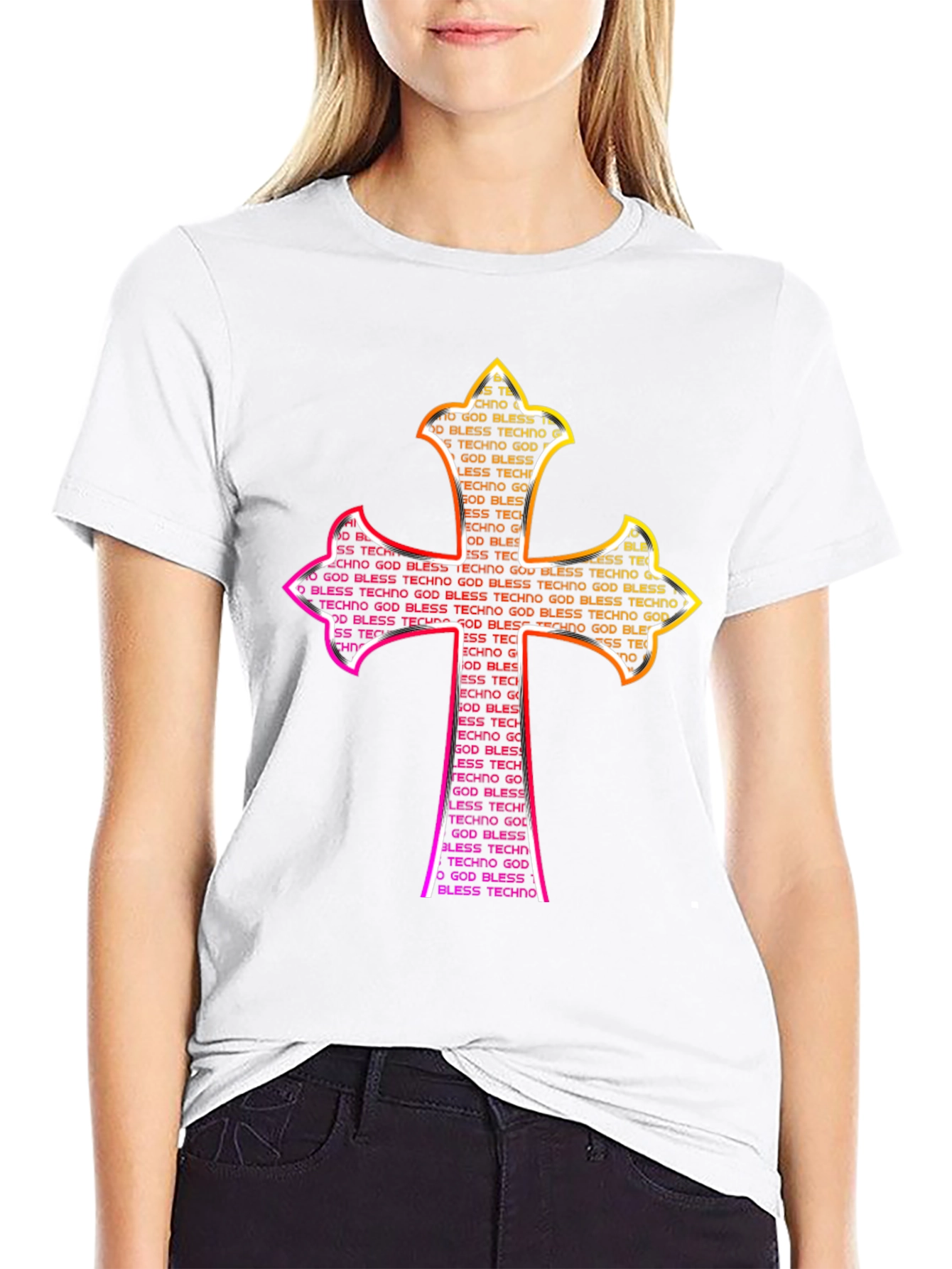 God Bless Techno Cross Graphic T-Shirt