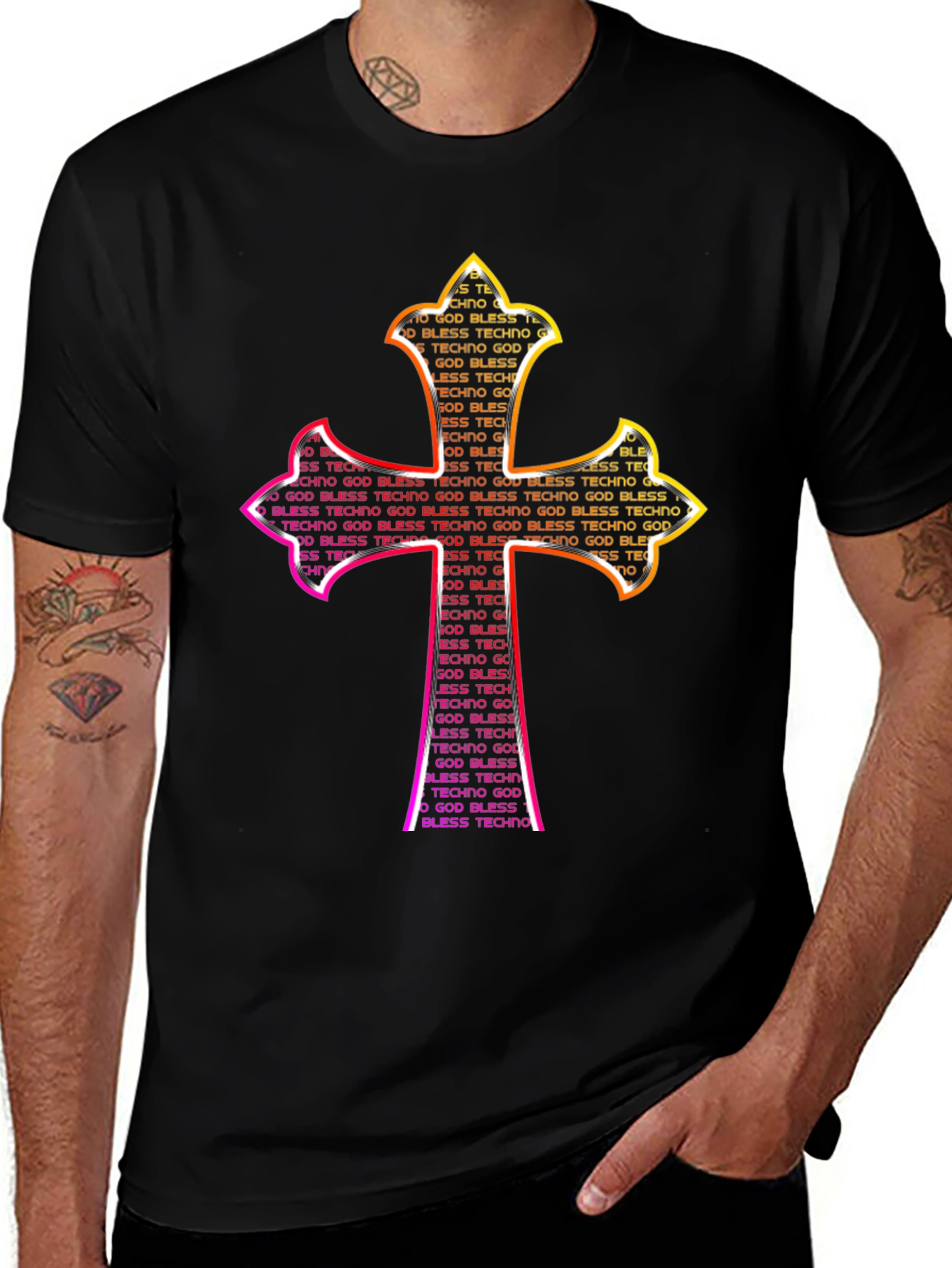 God Bless Techno Cross Graphic T-Shirt