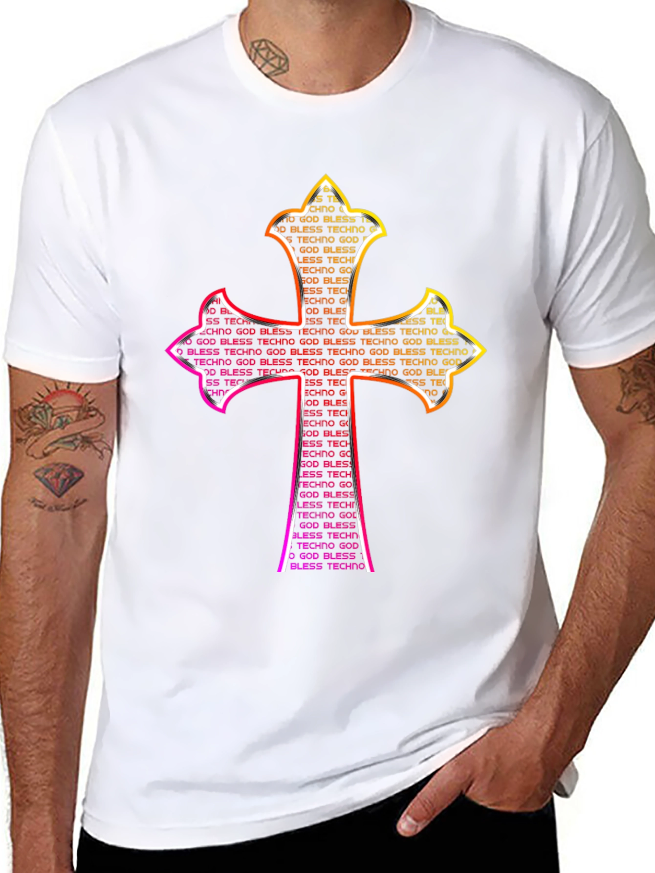 God Bless Techno Cross Graphic T-Shirt