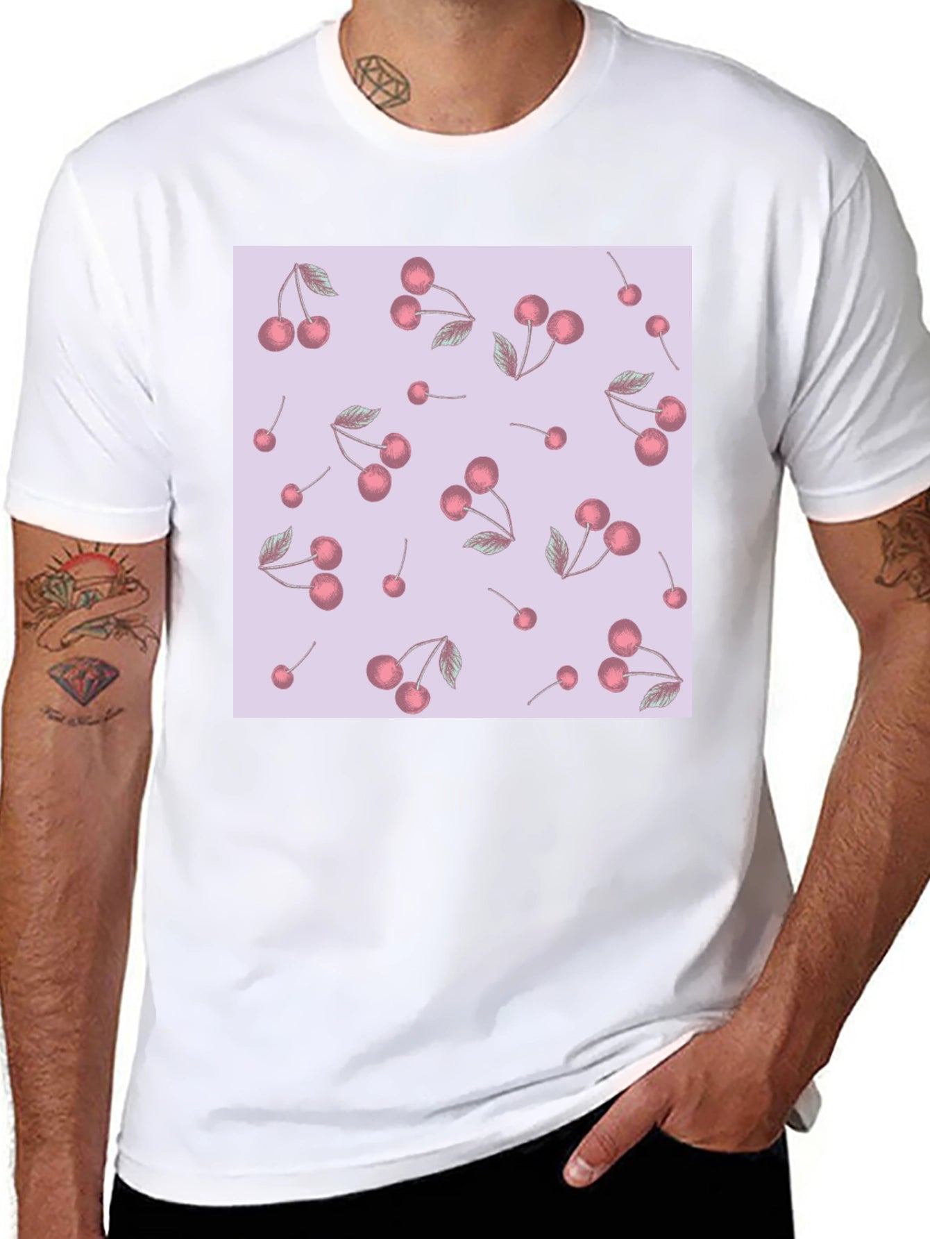 Cherry Pattern Black T-Shirt