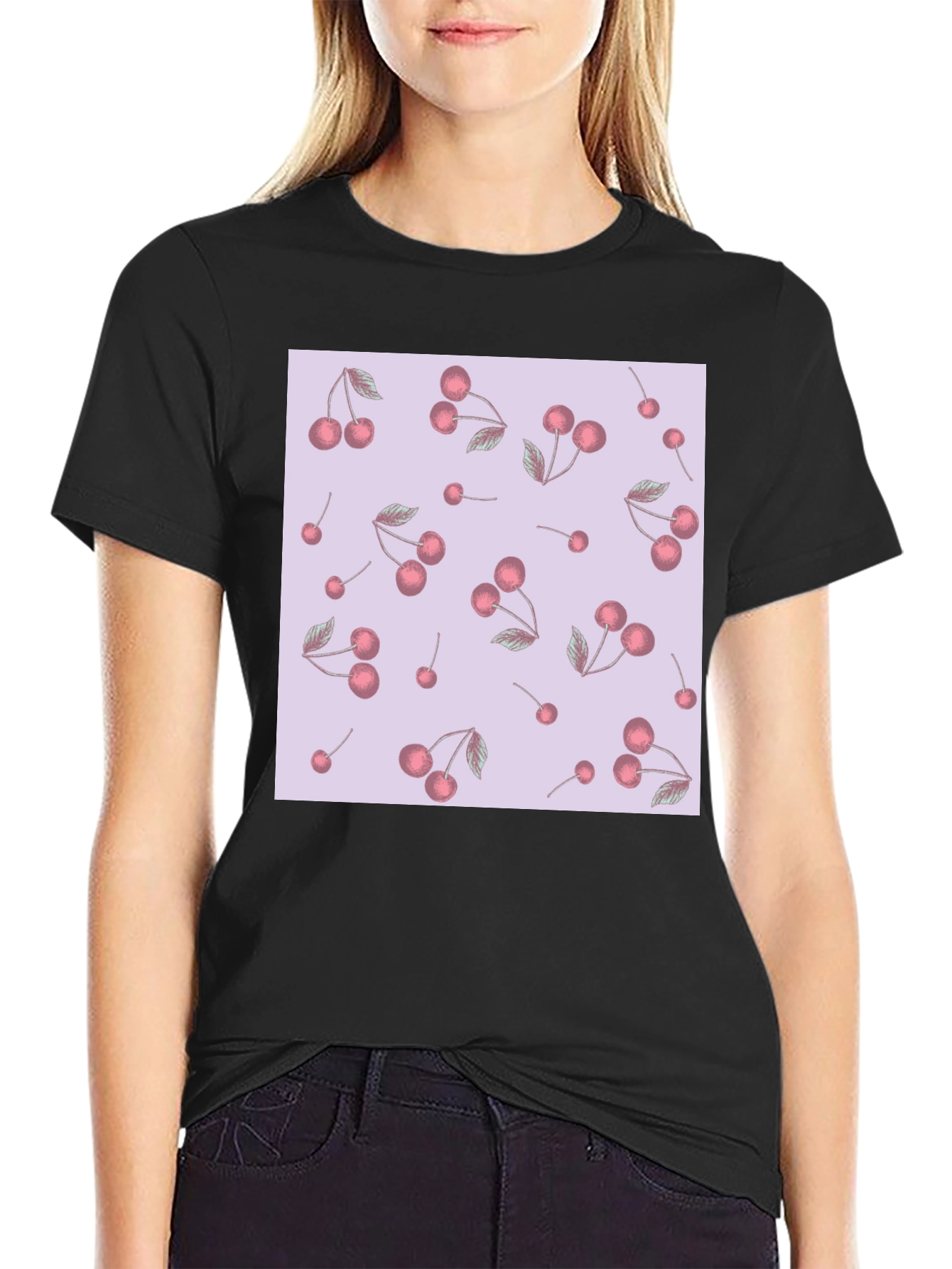 Cherry Pattern Black T-Shirt