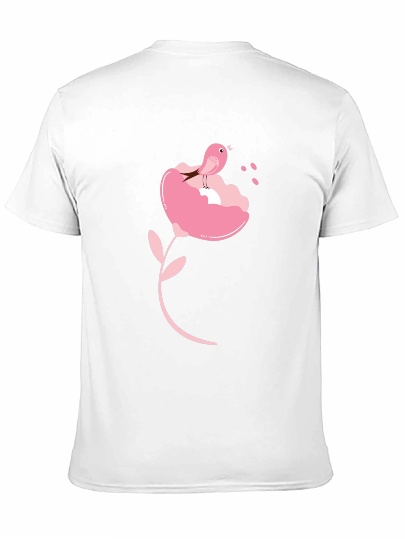 Black T-Shirt with Pink Bird and Flower Design