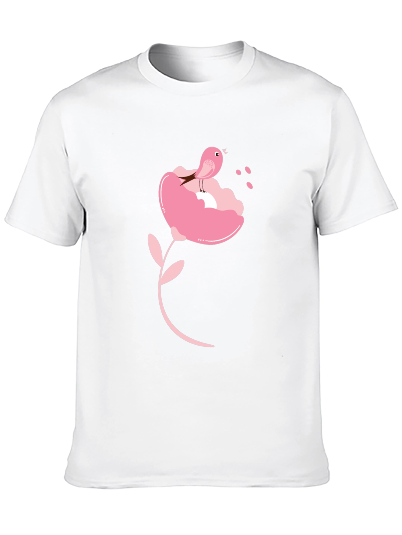Black T-Shirt with Pink Bird and Flower Design