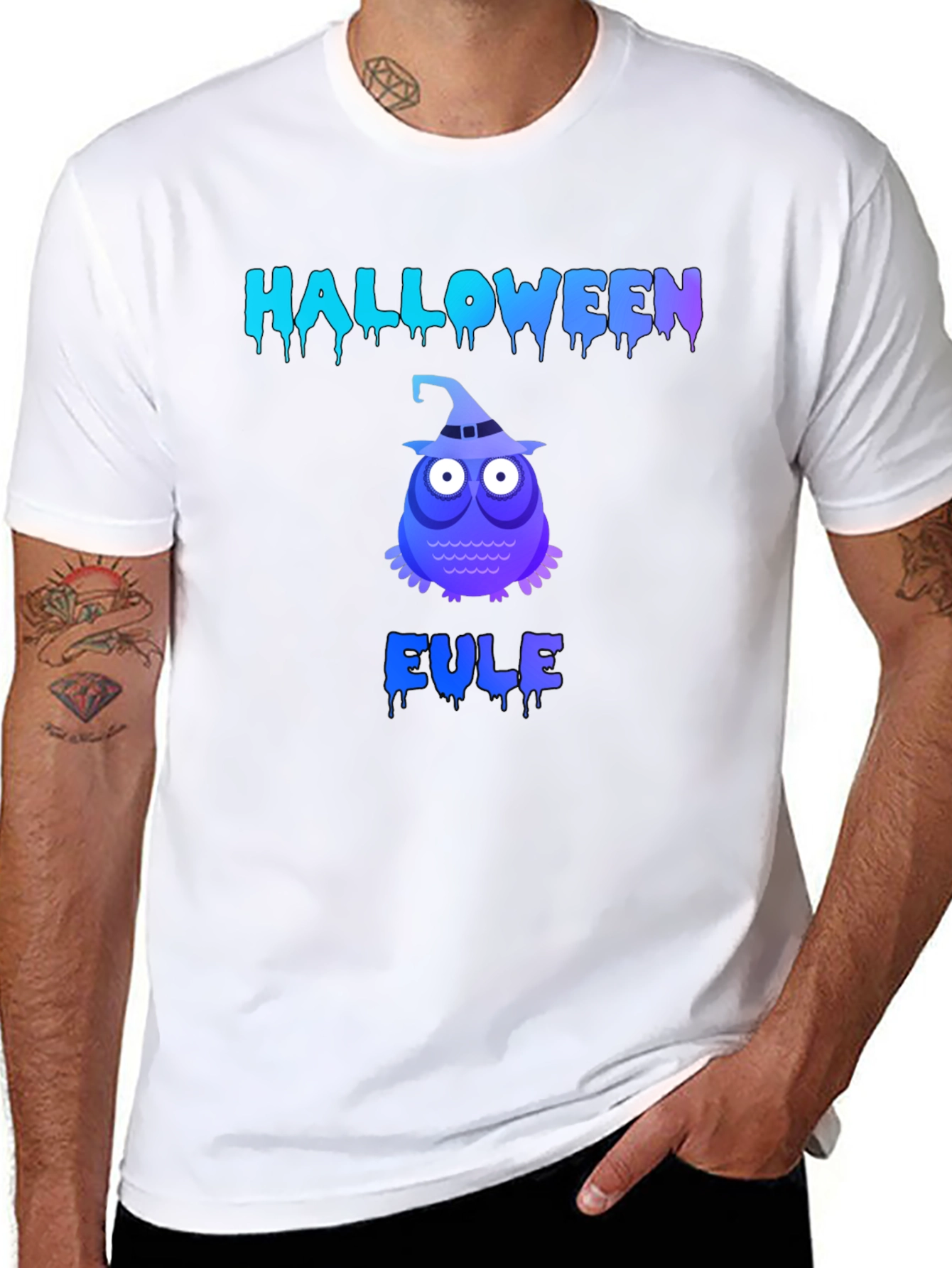 Halloween Owl Mens Black Graphic T-Shirt