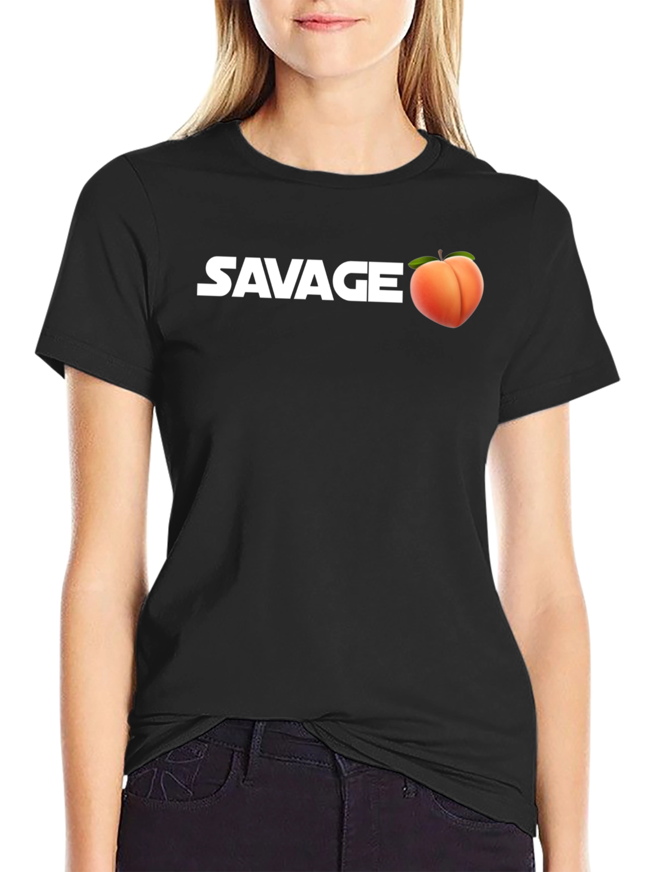 Savage Peach Graphic Tee - Black Cotton Casual T-Shirt