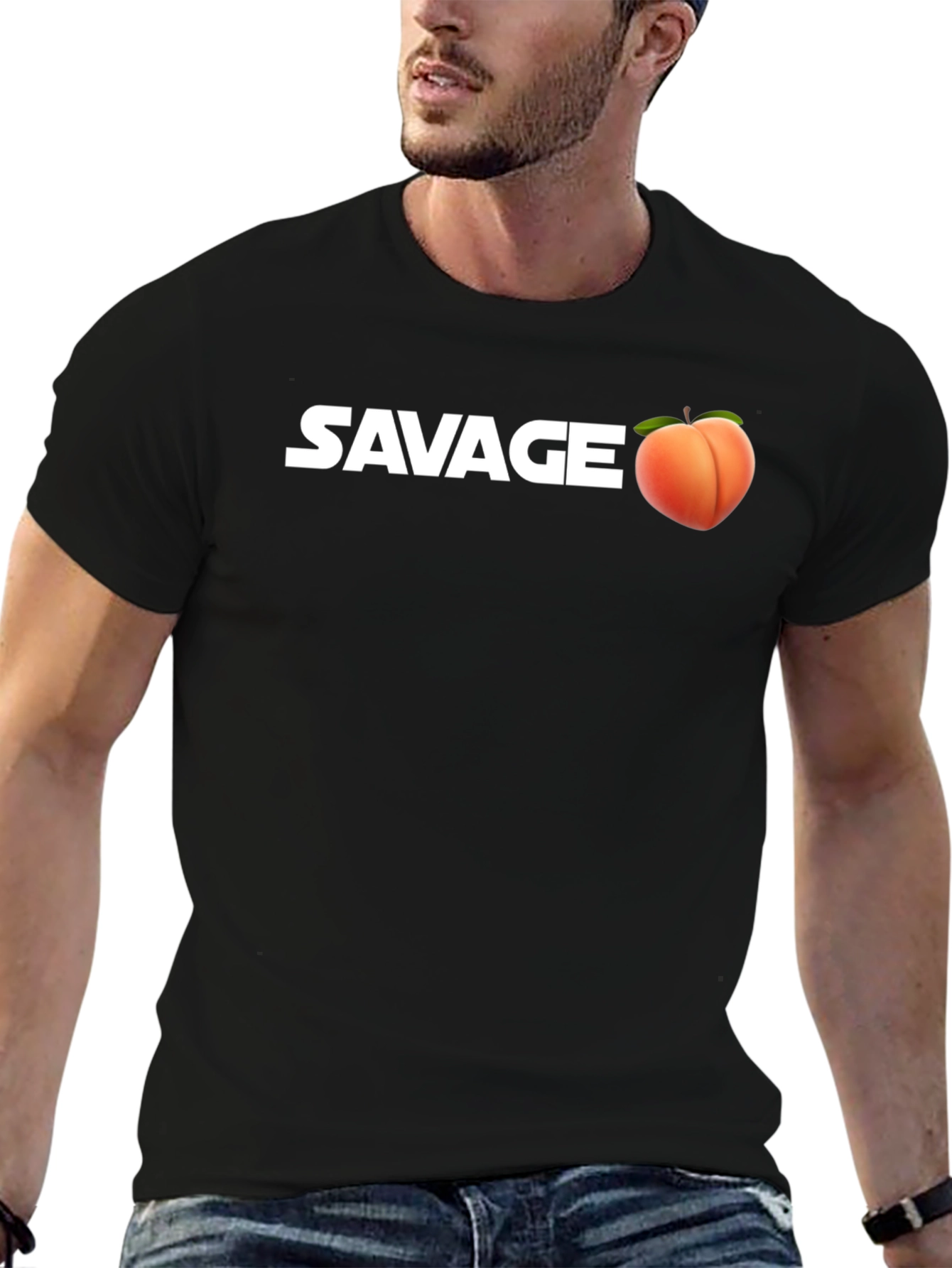 Savage Peach Graphic Tee - Black Cotton Casual T-Shirt