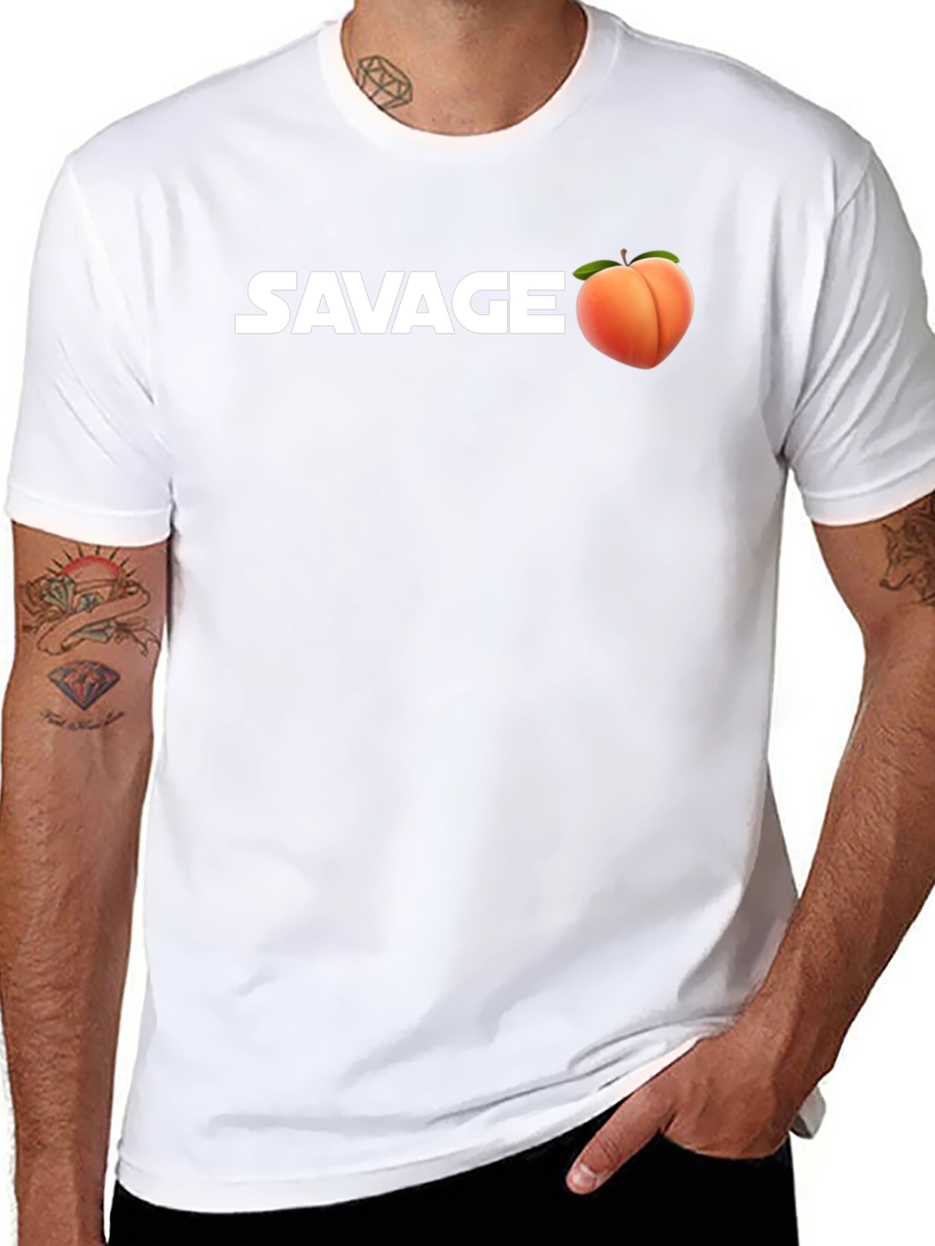 Savage Peach Graphic Tee - Black Cotton Casual T-Shirt