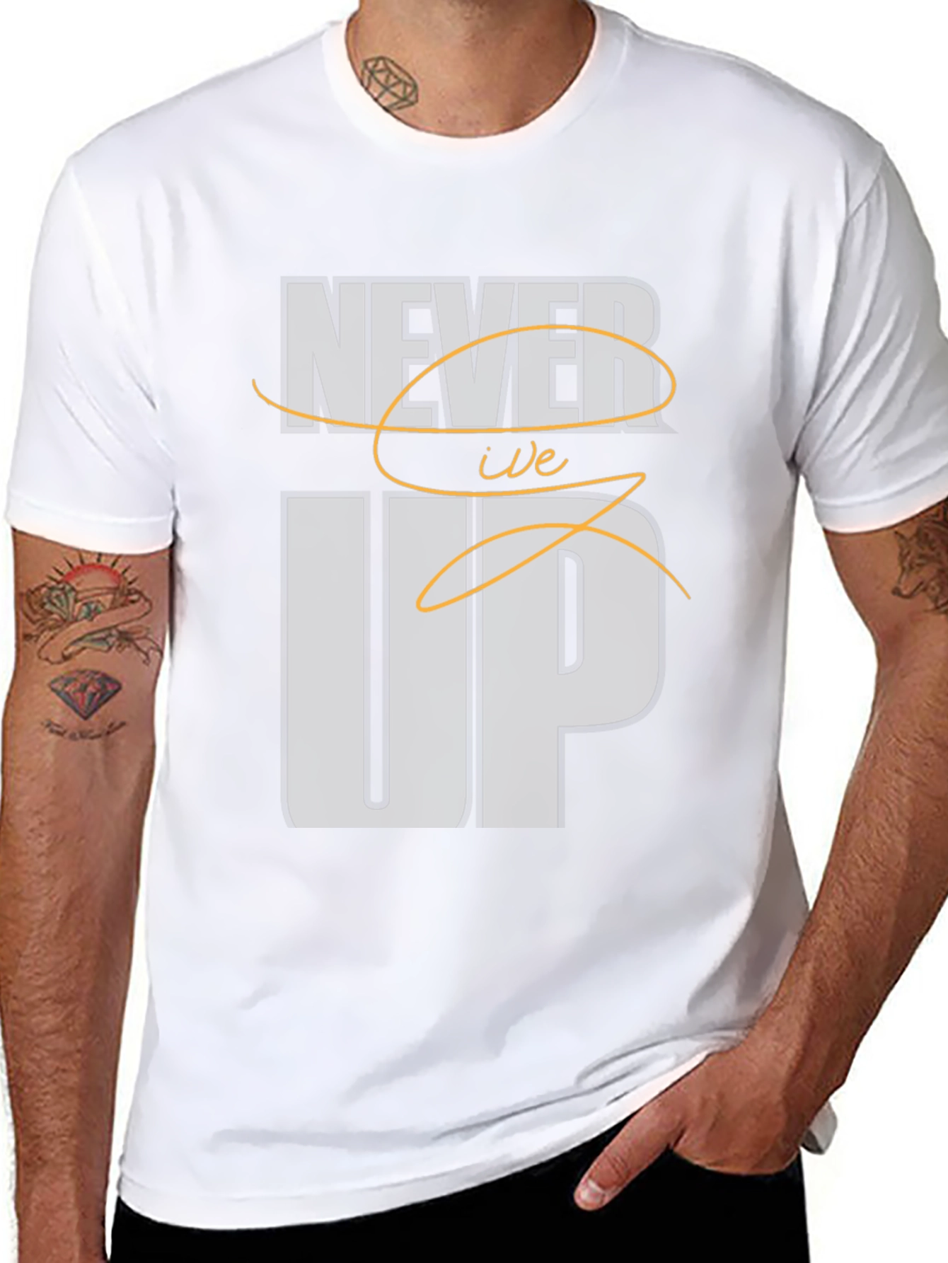 Never Give Up Mens Black Graphic Tee