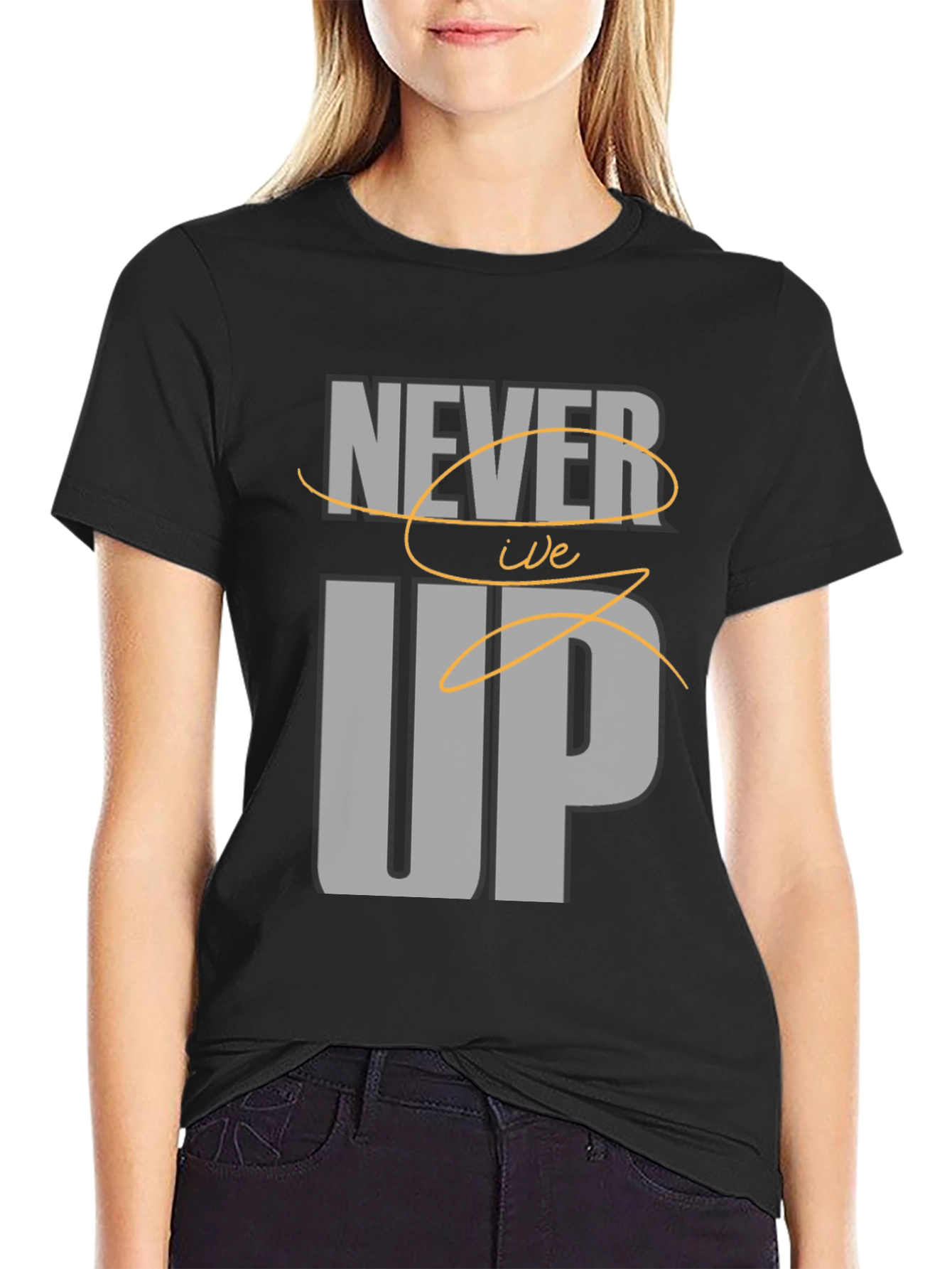Never Give Up Mens Black Graphic Tee