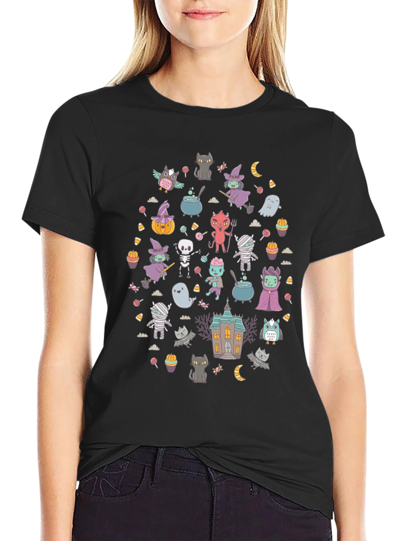 Halloween Cartoon T-Shirt Black
