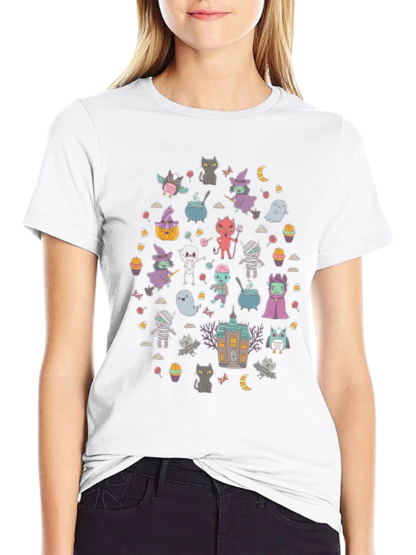 Halloween Cartoon T-Shirt Black