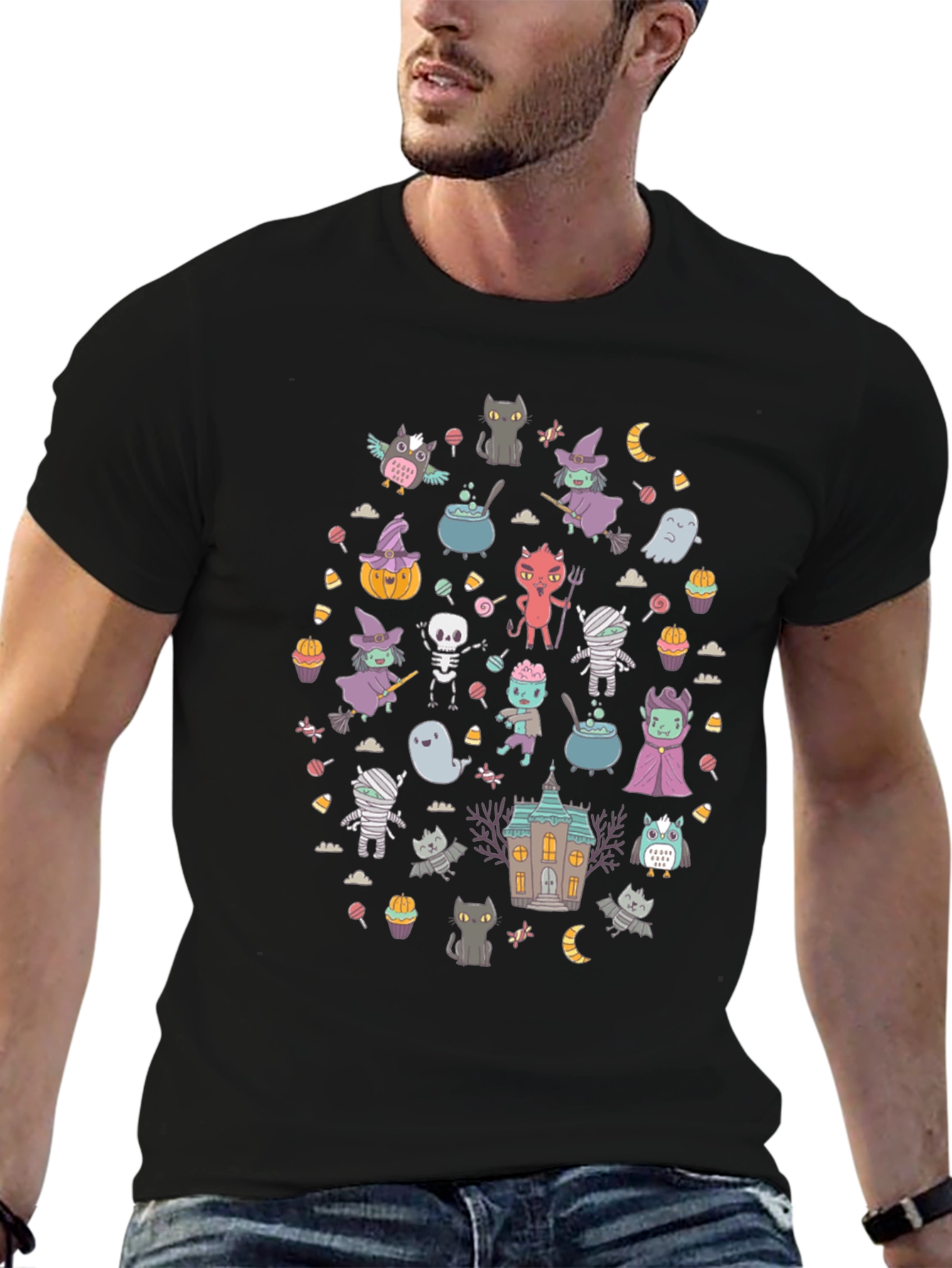 Halloween Cartoon T-Shirt Black