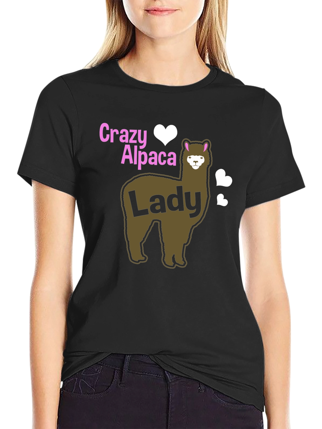 Crazy Alpaca Lady Black T-Shirt