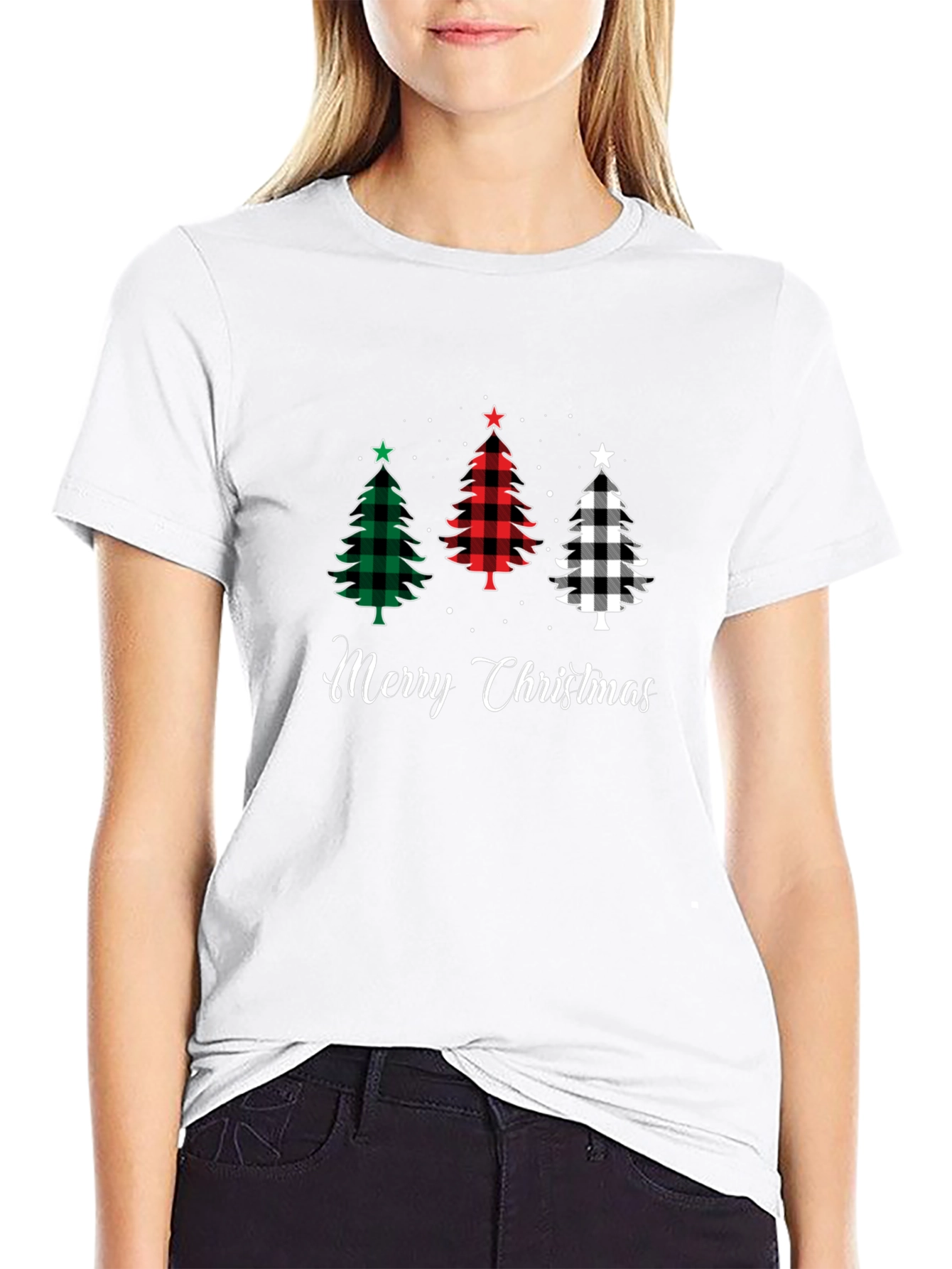 Merry Christmas Tree Plaid Graphic Tee