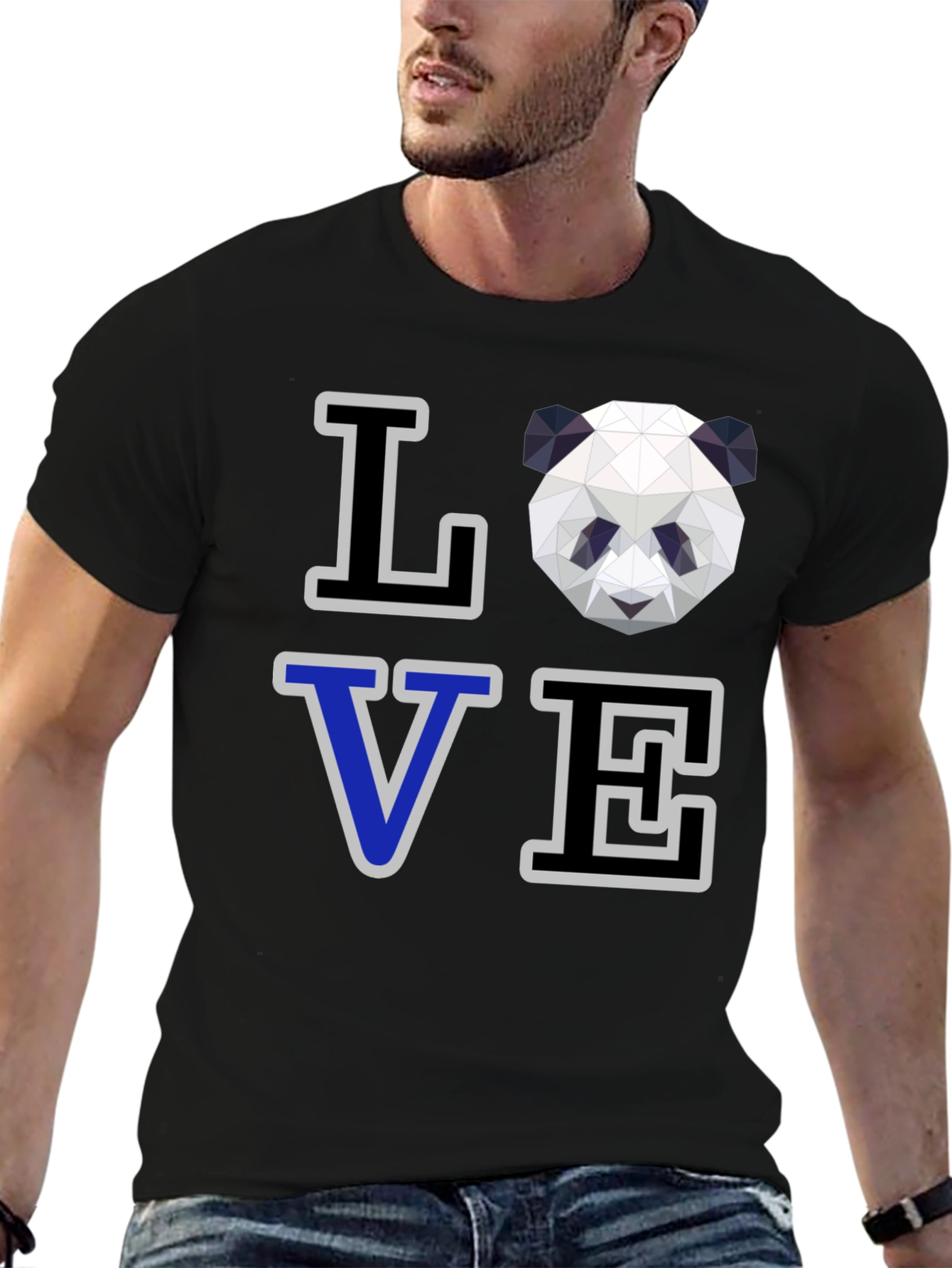Geometric Panda Love Graphic T-Shirt