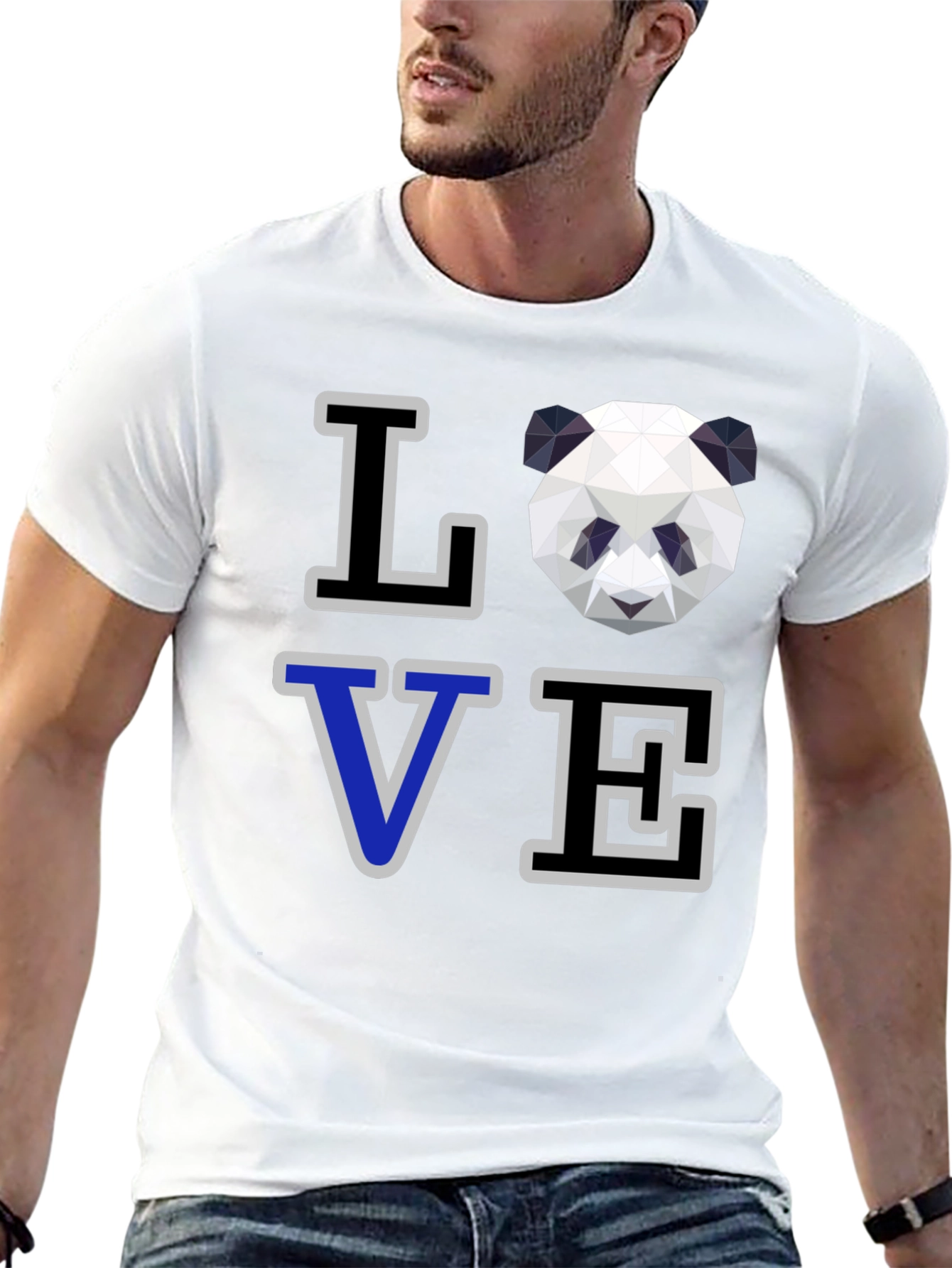 Geometric Panda Love Graphic T-Shirt