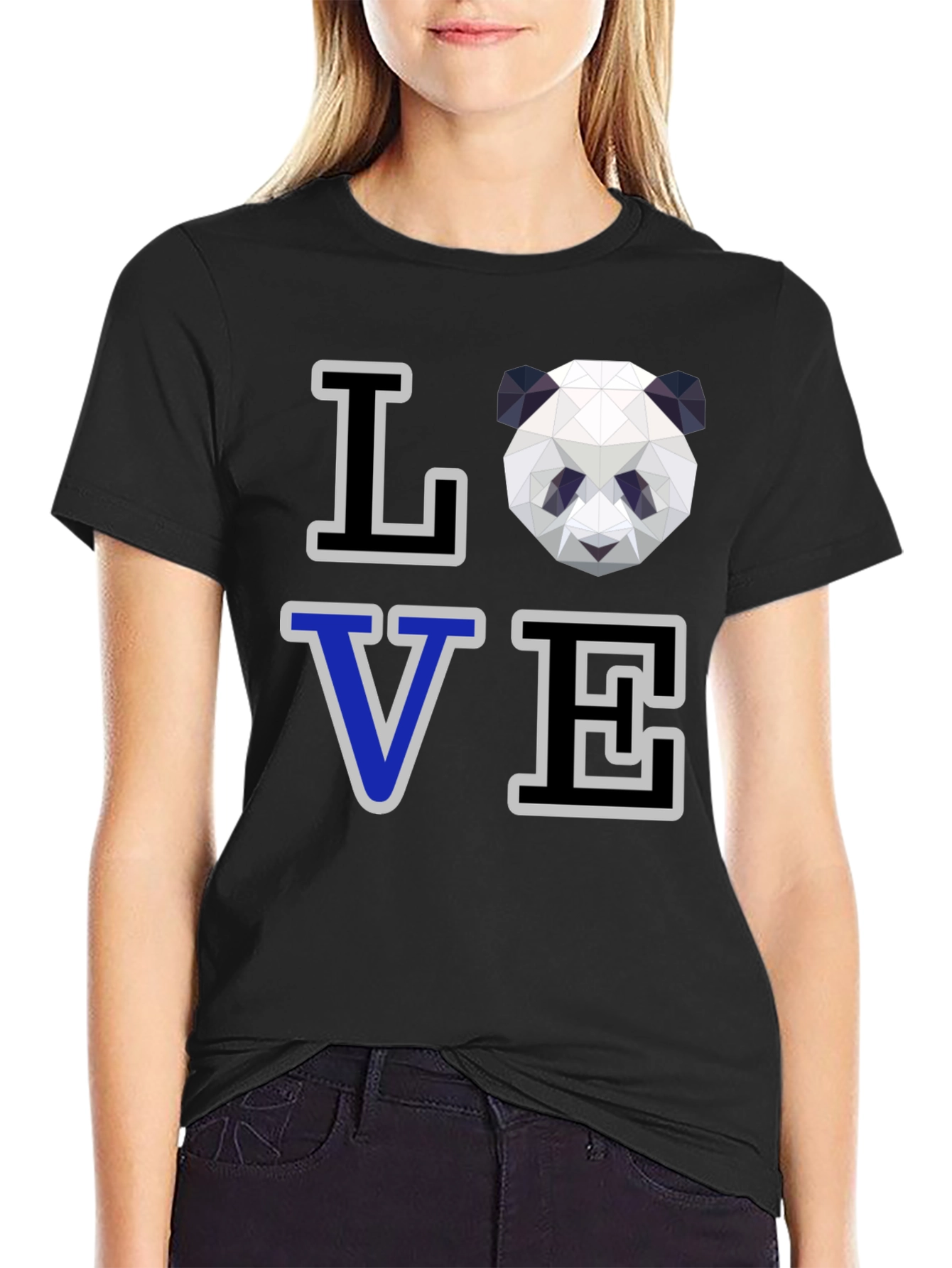 Geometric Panda Love Graphic T-Shirt