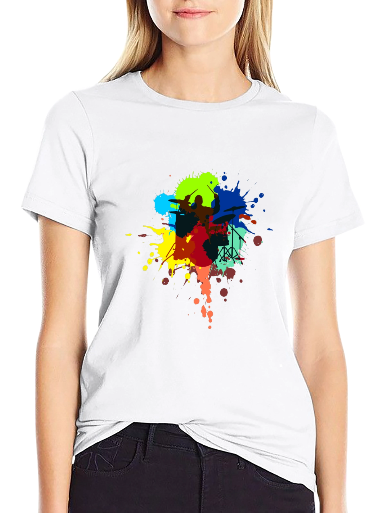 Drummer Paint Splatter Black T-Shirt