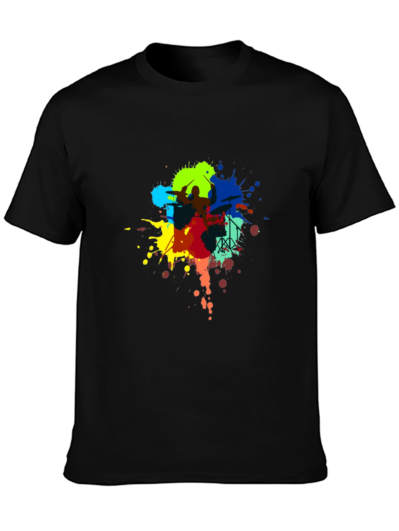 Drummer Paint Splatter Black T-Shirt