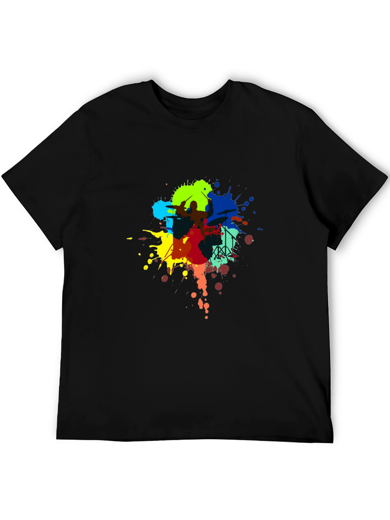 Drummer Paint Splatter Black T-Shirt