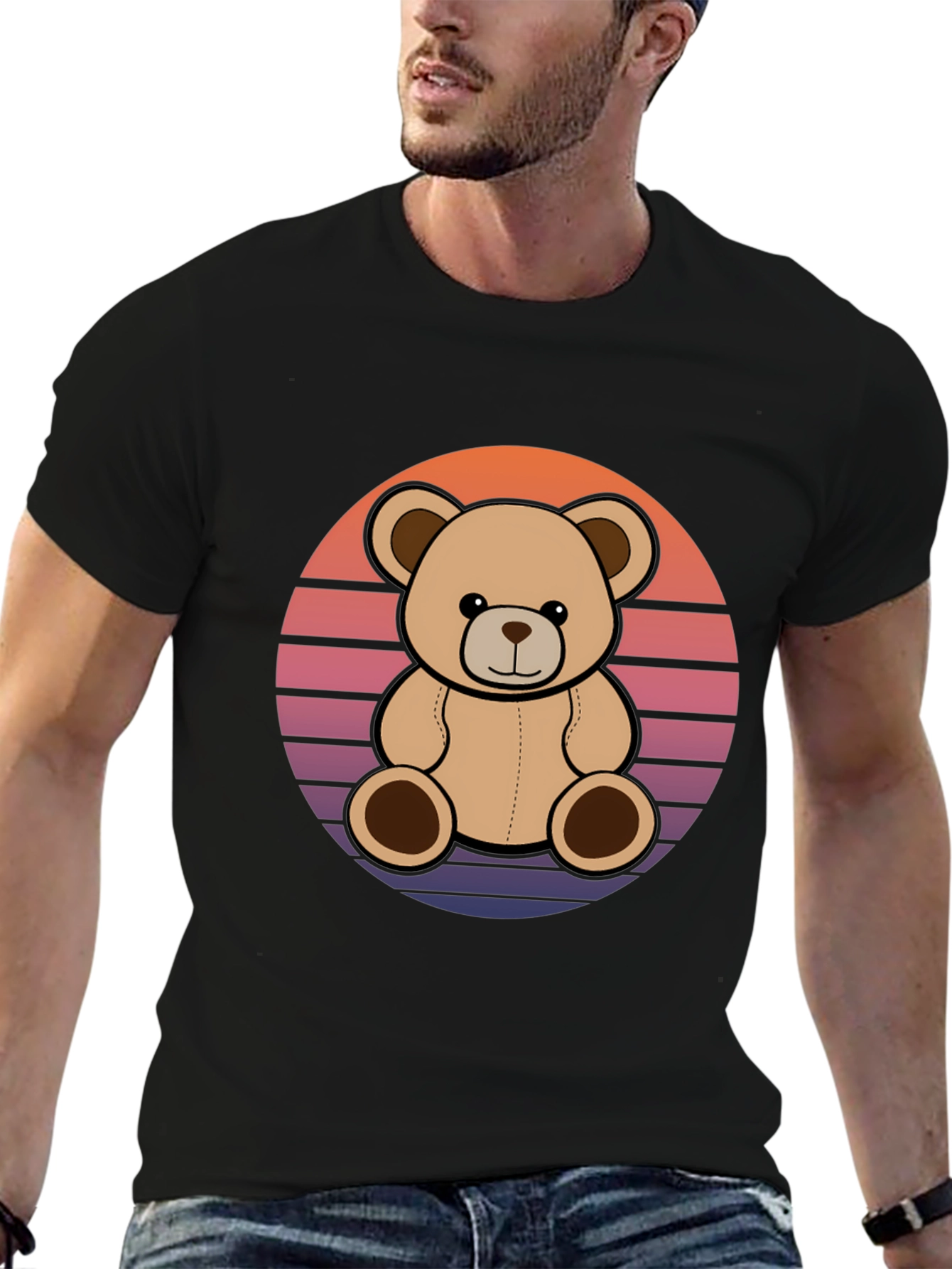 Retro Teddy Bear Black T-Shirt