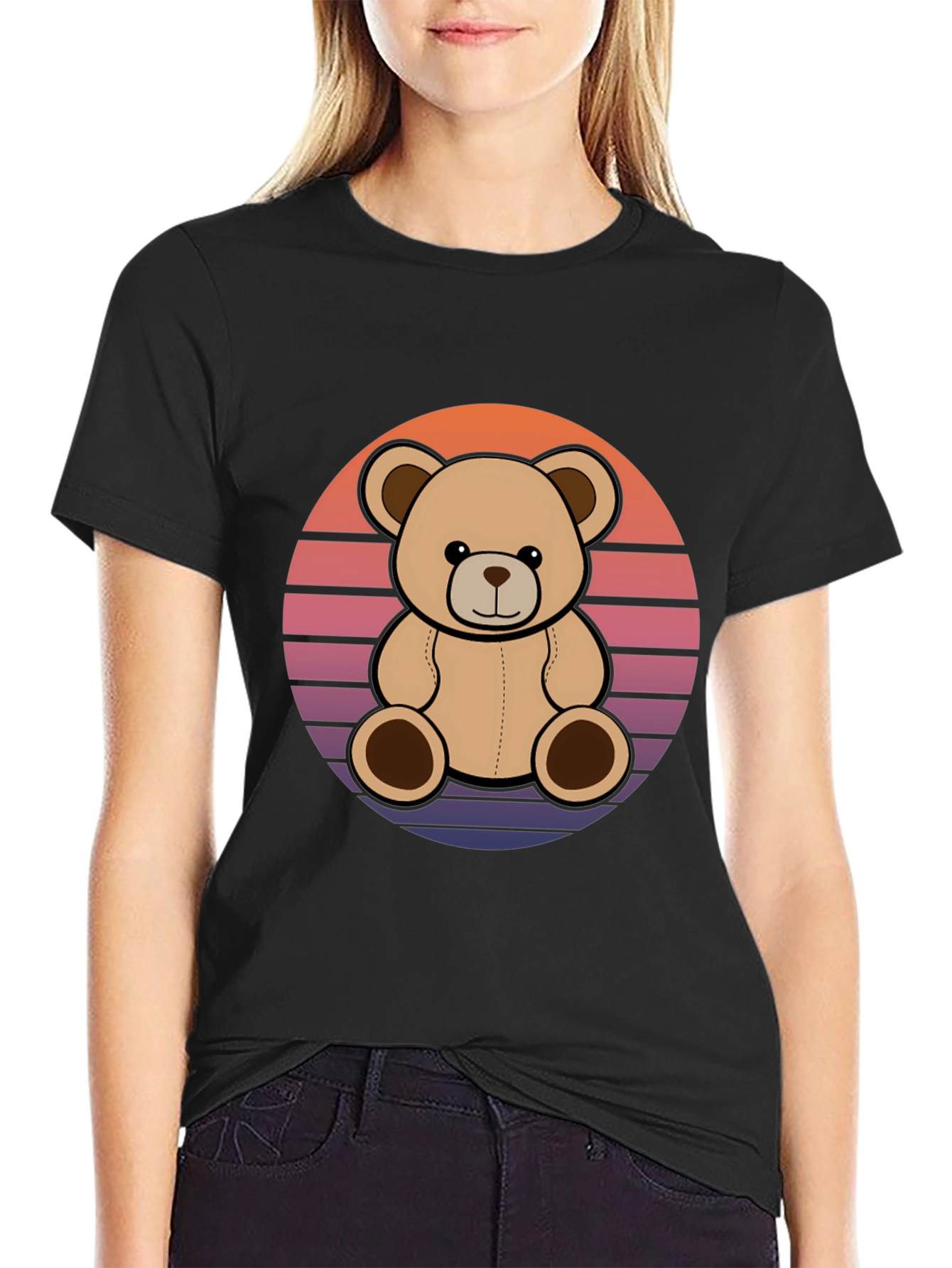 Retro Teddy Bear Black T-Shirt